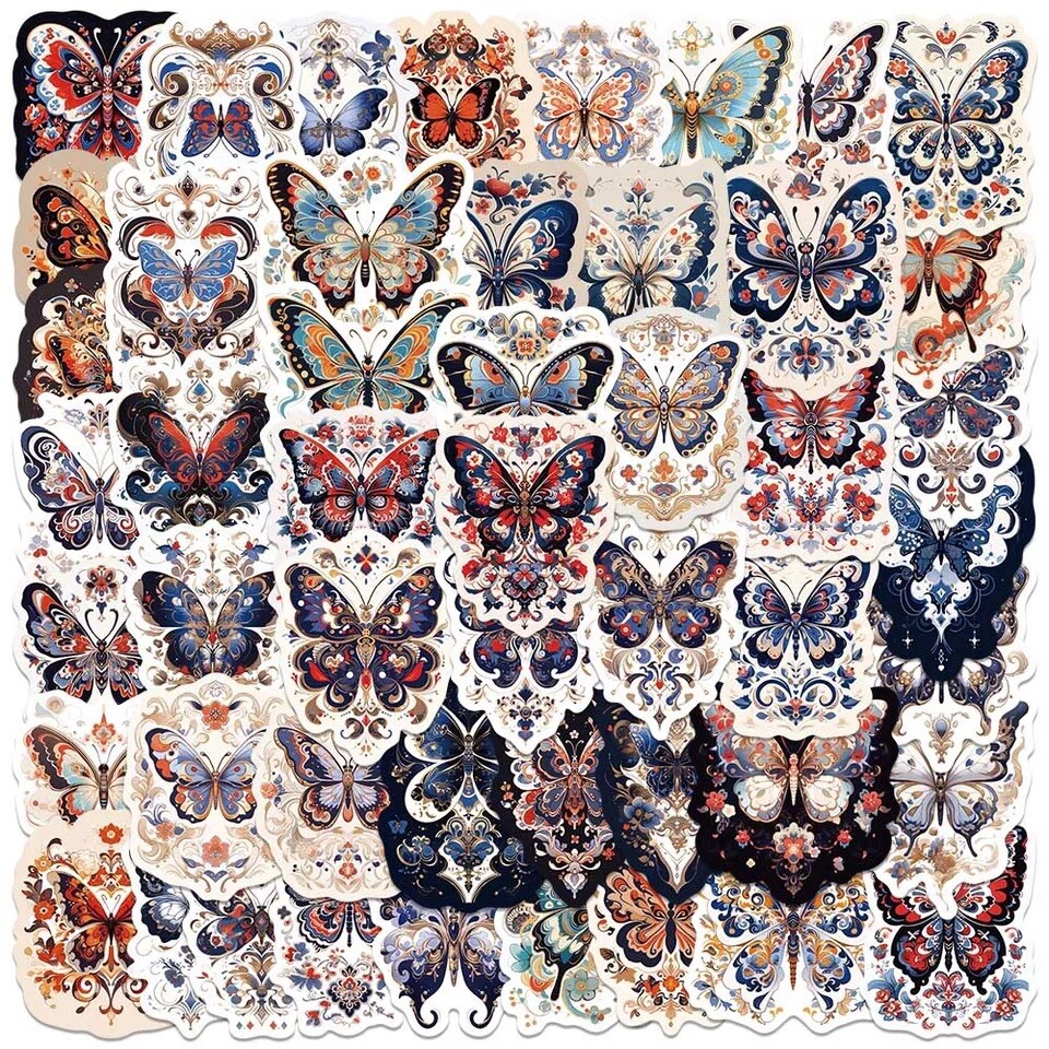 Butterfly Paisley Pattern Stickers 50pk Vintage Mix Butterfly Sticker Aesthetic￼