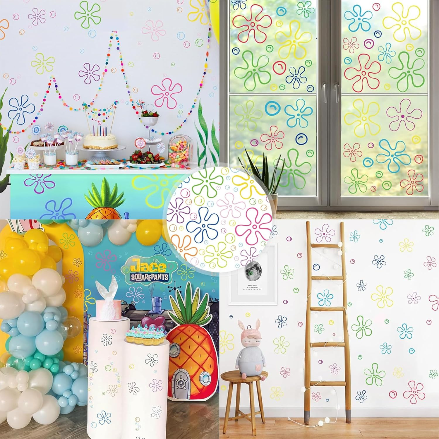 156PCS under the Sea Wall Decals – Colorful Bubble & Flower Stickers for Kids Ro