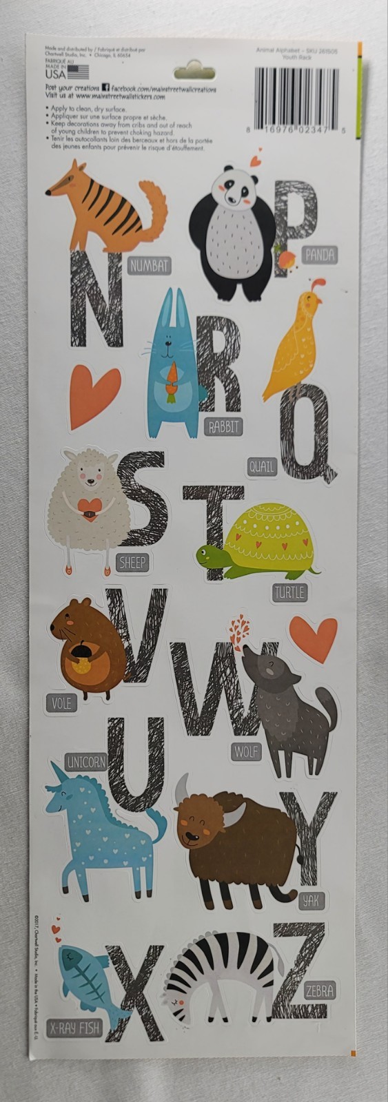 Alphabet And Names of Wild Animals Theme For Kids Removable Wall Decals USA Made