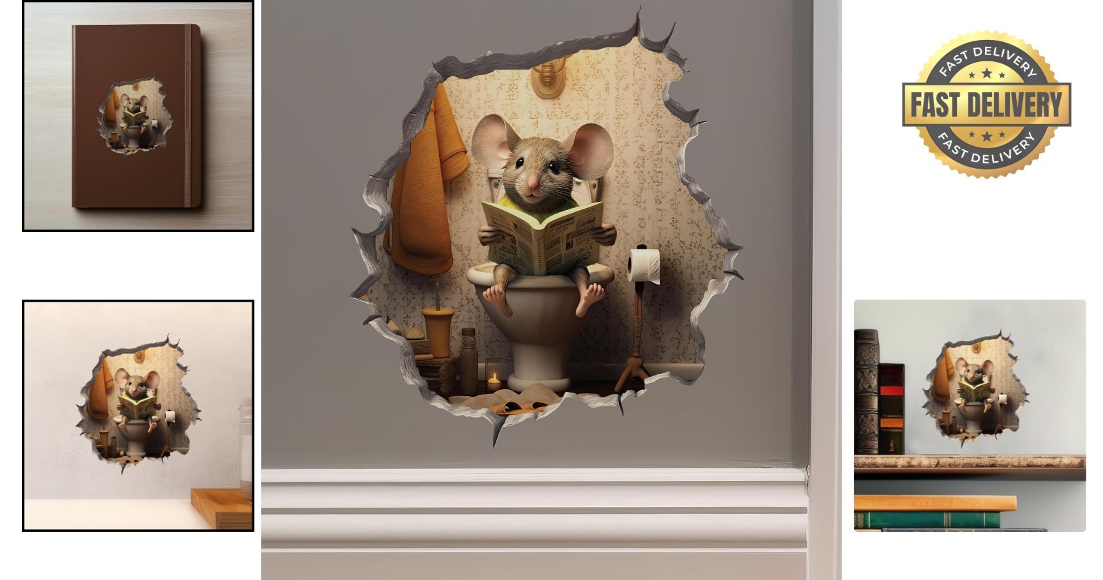 Water-Resistant Mouse Wall Sticker – Fun Toilet Decal for Indoor and Outdoor Use