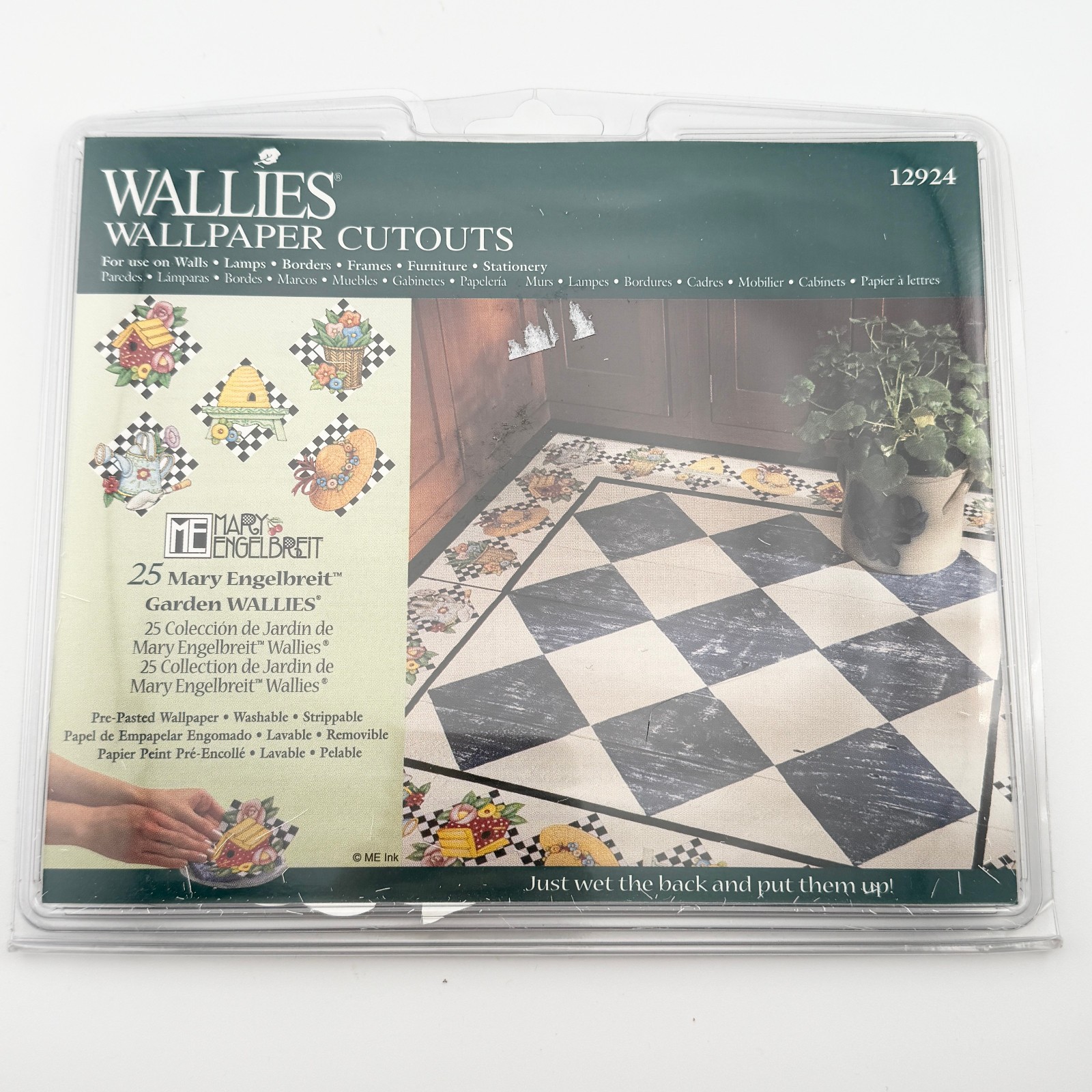 Vintage Mary Engelbreit Wallies Pre-Pasted Wallpaper Cutouts Checkerboard Garden