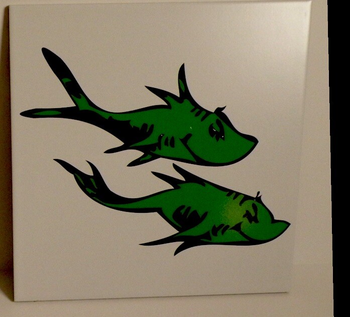 Dr. Seuss One Fish, Two Fish Vinyl Wall Decals Green 2 Fish 7" X 4.5" Wall