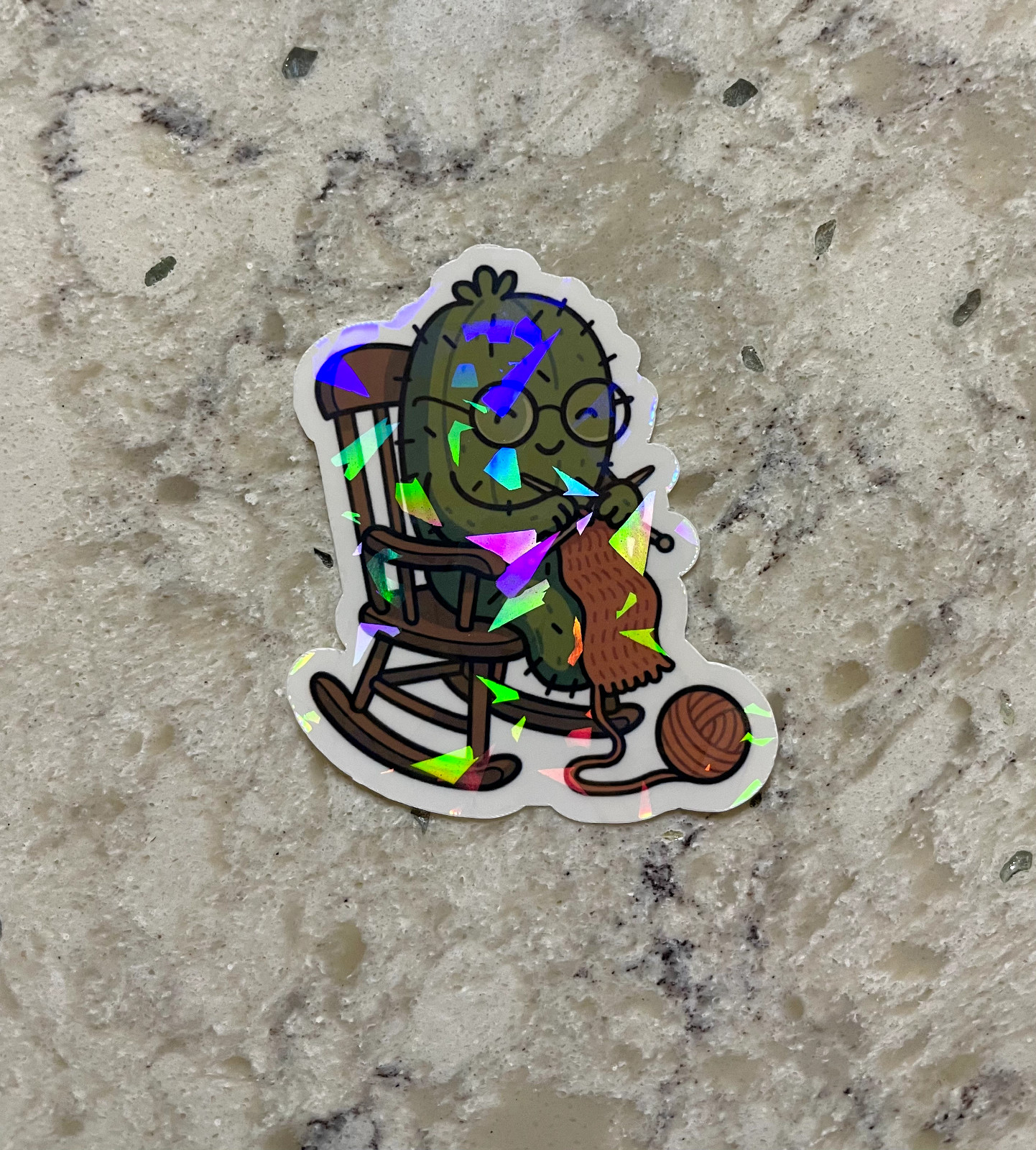 Knitting Cactus Sticker l Gloss or Holographic Laminate l Waterproof Decal