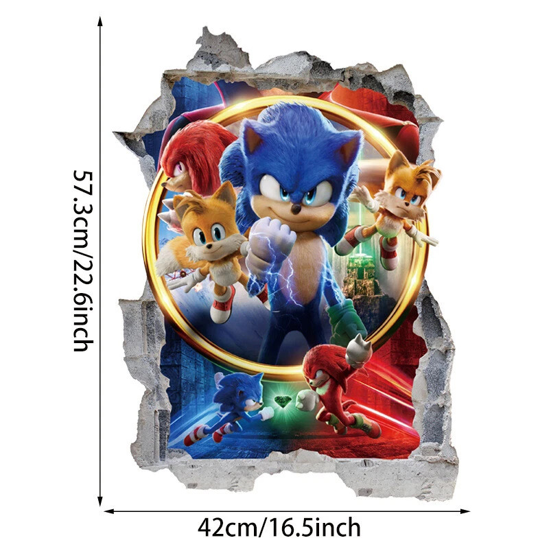 Sonic The Hedgehog Cartoon 3D Broken Wall Stickers Children's Bedroom Decoration