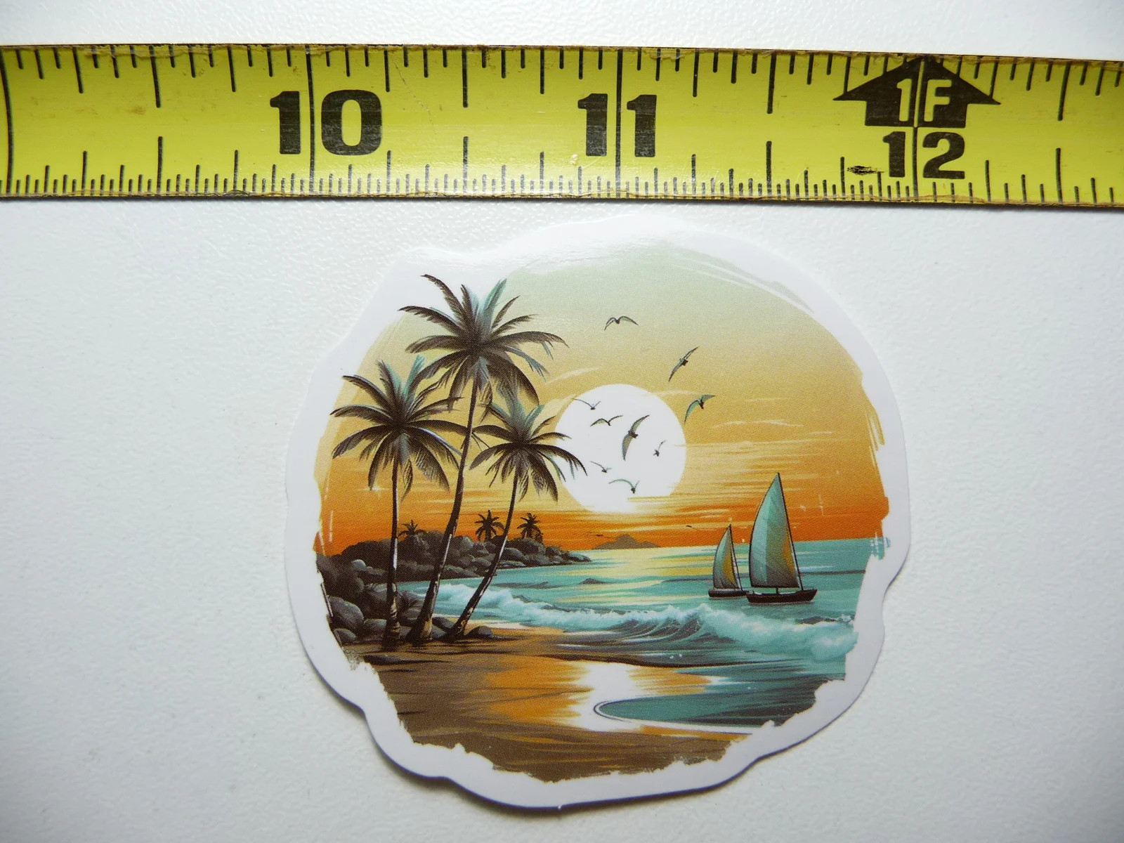 SAILBOATS GOLDEN SUNSET SMALL STICKER DECAL TROPIC SCENE VACATION TRIP
