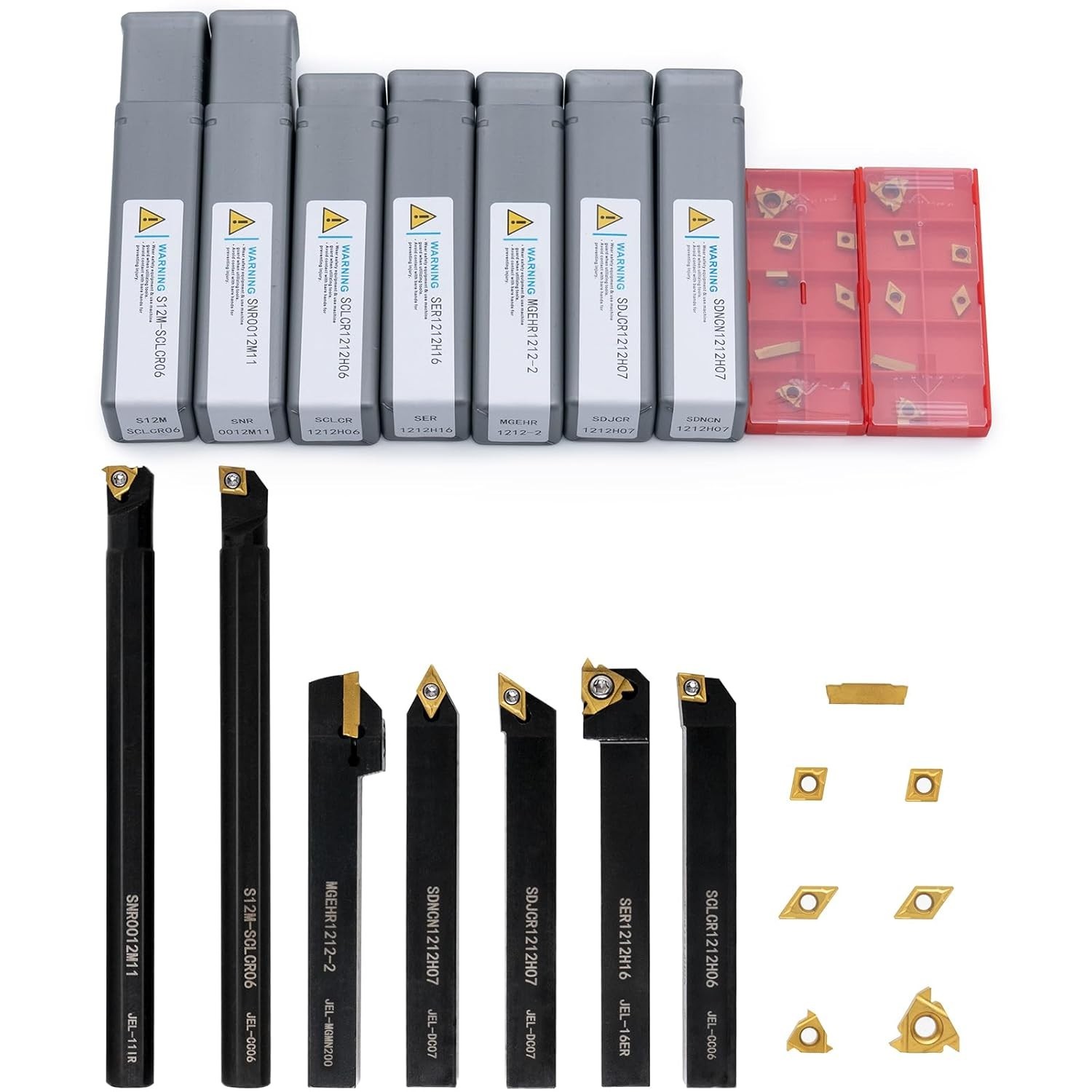 21 PCS Kit,Indexable Lathe Turning Tool,1/2" 12mm Shank,7Pcs Metal 0.5 inches