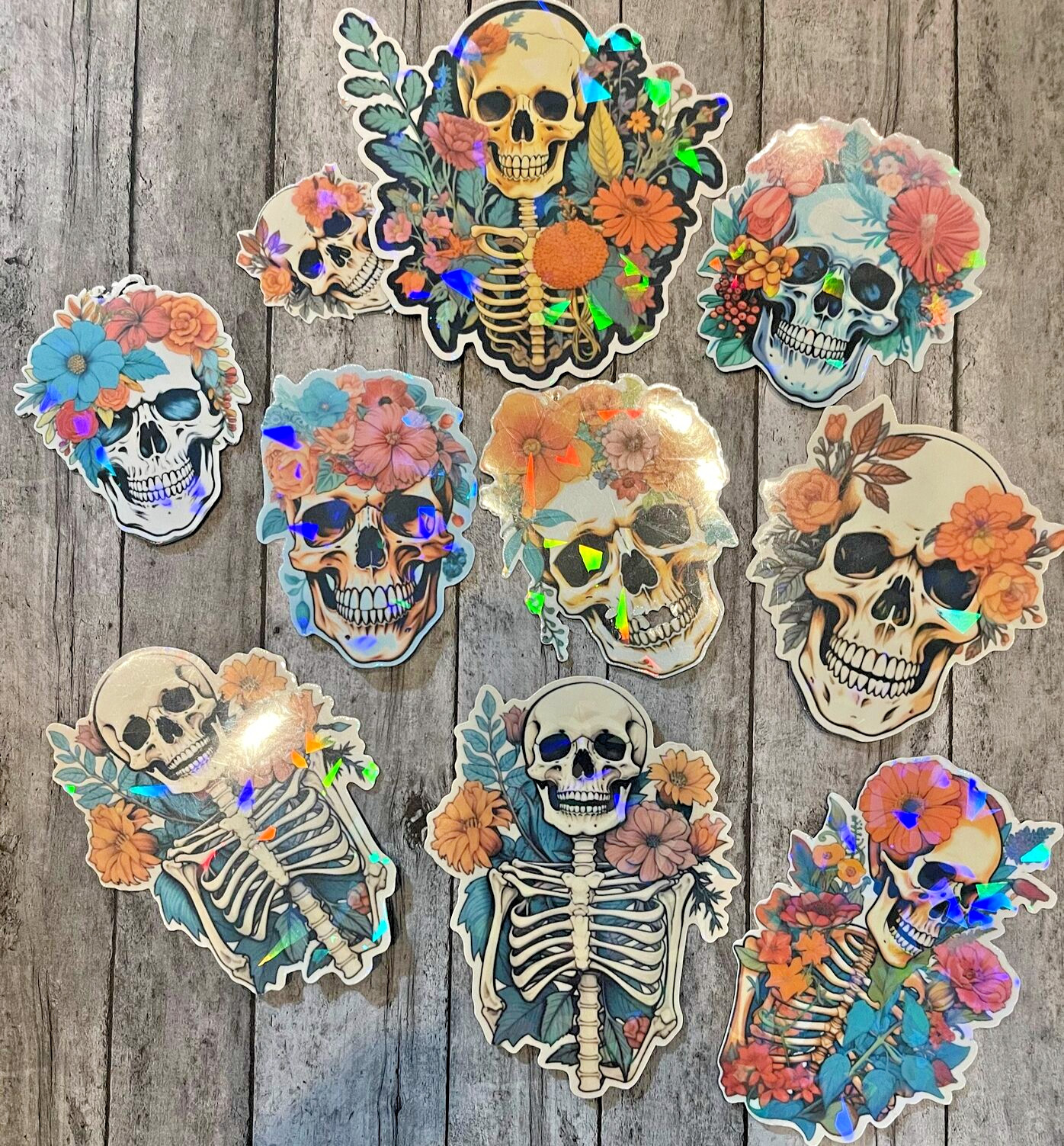 Floral Skeleton Vinyl Die Cut Stickers Notebook Laptop Waterbottle Sticker