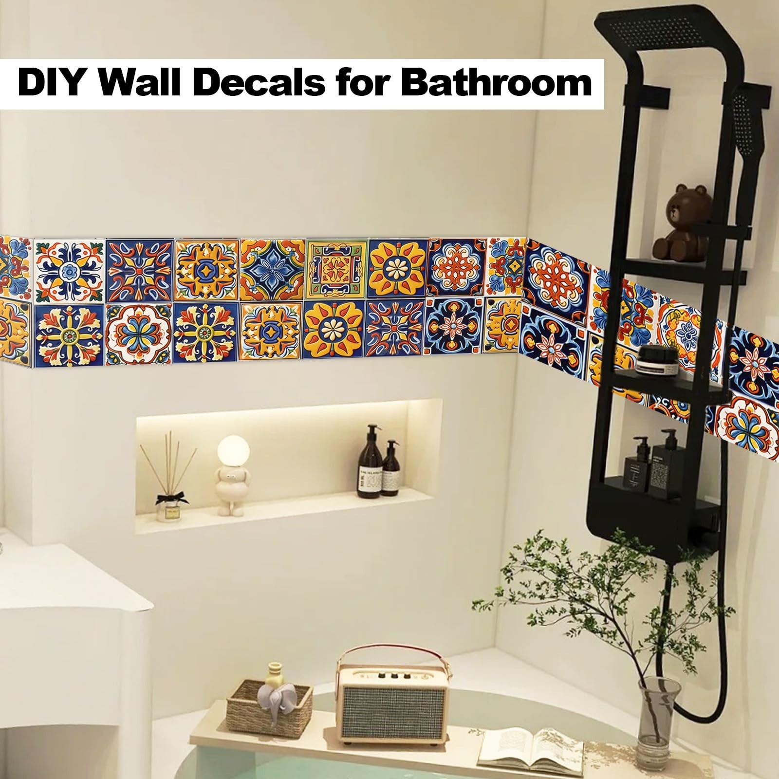 48Pcs Peel and Stick Tile Stickers, Moroccan Wall Decals for Kitchen & Bathroom