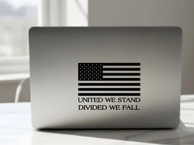 American Flag United We Stand Divided We Fall Vinyl Decal Bumper Sticker Window