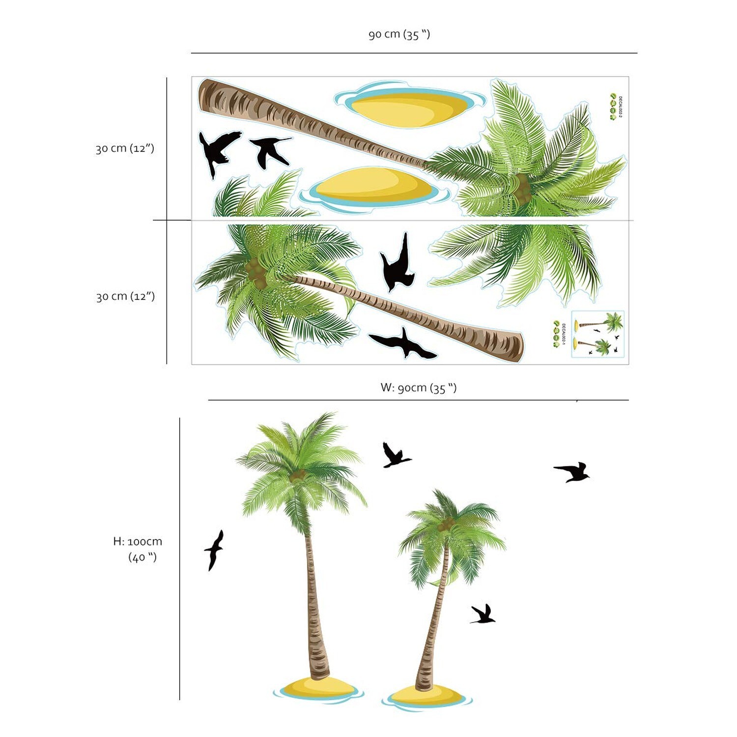 Runtoo Palm Tree Wall Decals Tropical Wall Art Stickers for Bedroom Living Ro…