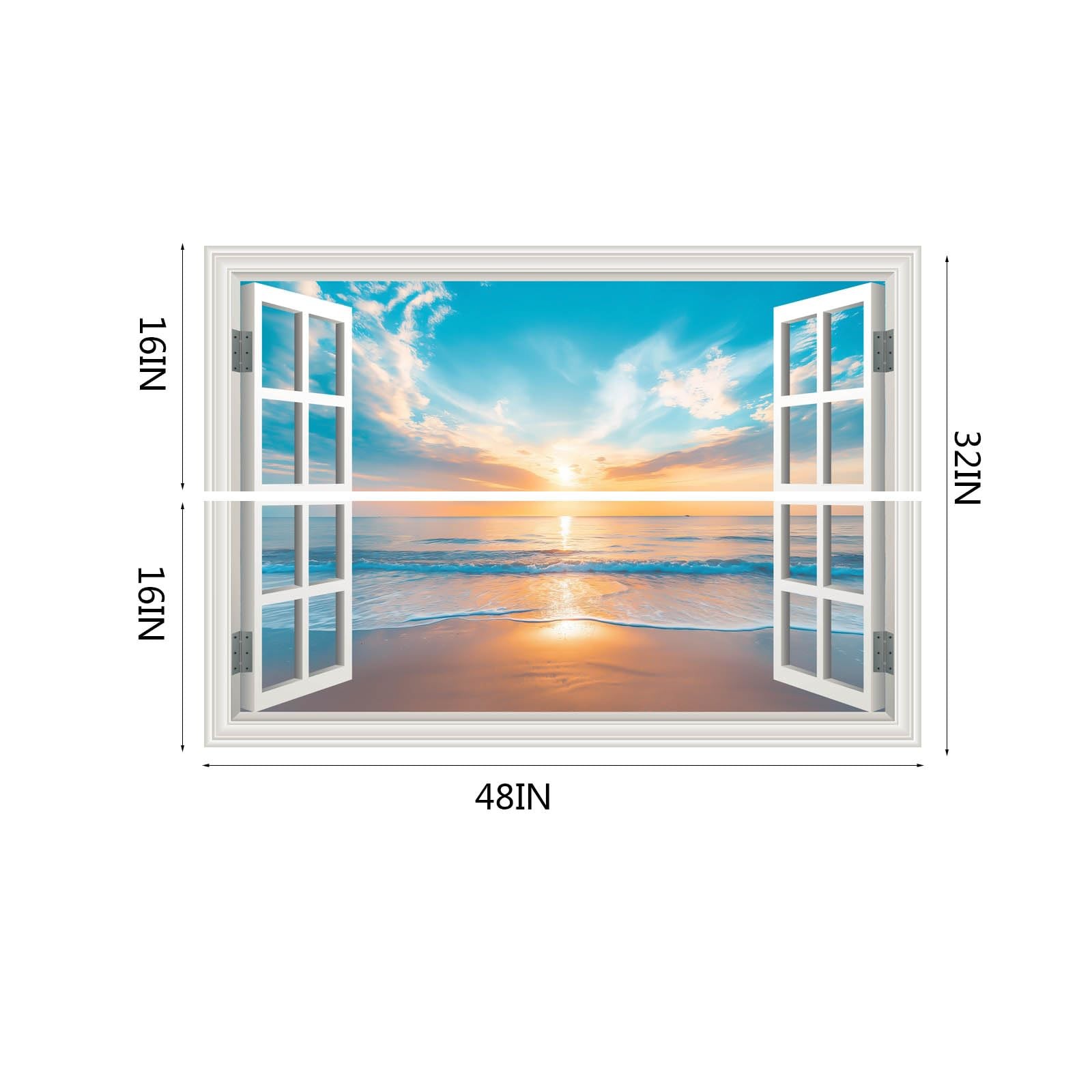 Fake Window Wall Decal Summer Ocean Beach Seascape Faux Window Poster Sticker…
