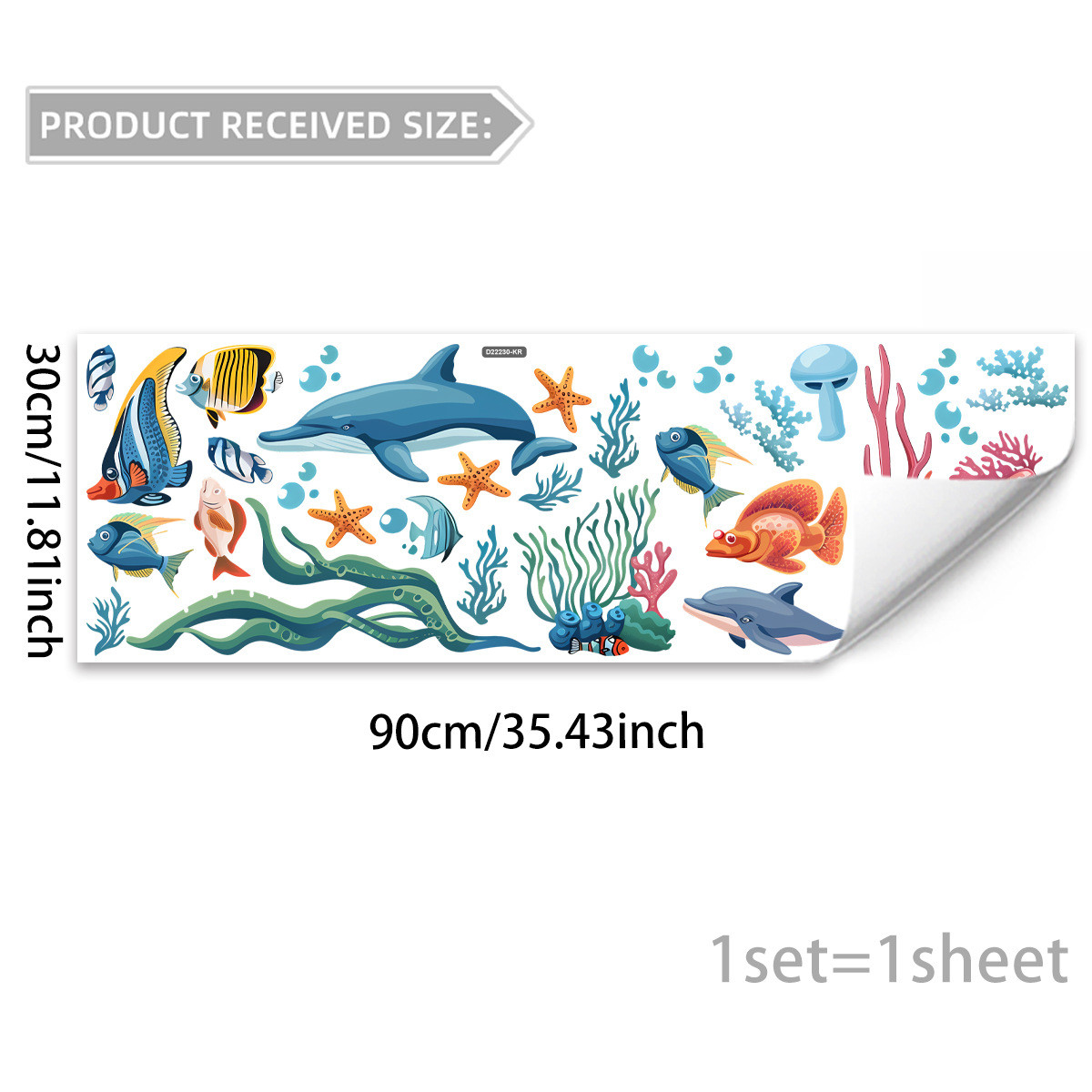 Cartoon Underwater World Window Sticker for Glass Surfaces 11.81 x 35.43 in PVC