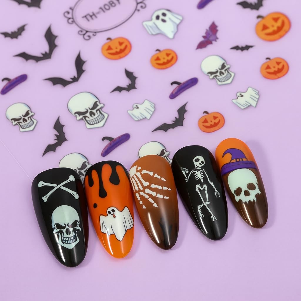6 Sheets Halloween Nail Art Stickers, Ghost Decals 3D Horror Type1
