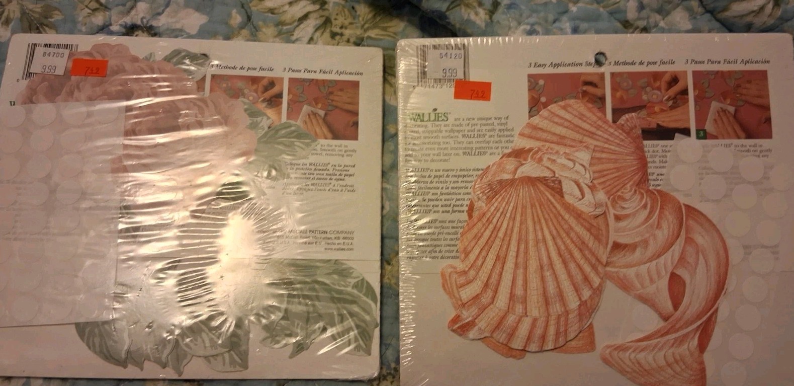 NEW Wallies Pre-Pasted Wallpaper Decal Cutouts Roses And Shells