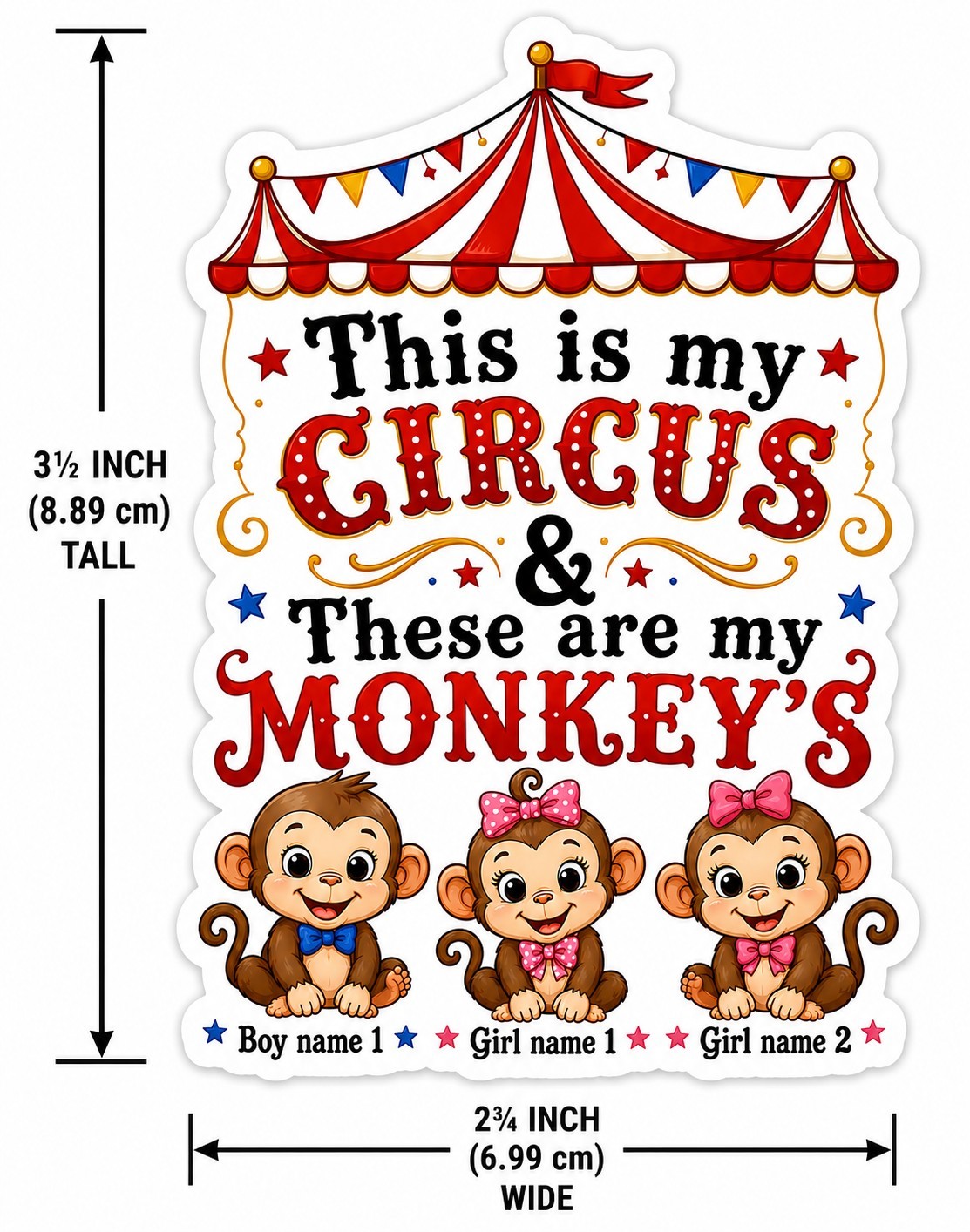 Custom "This Is My Circus These Are My Monkeys" Vinyl Bumper Sticker Decal Gift