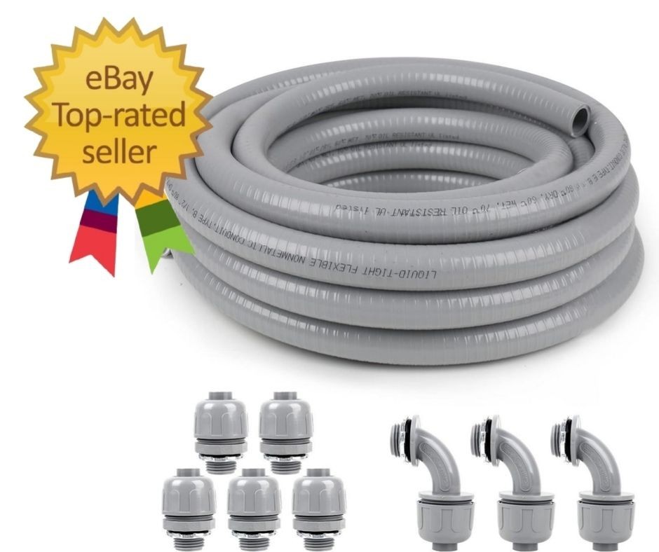 Elecoman 3/4inch 50ft Liquid-Tight Conduit and Connector 50ft, Gray