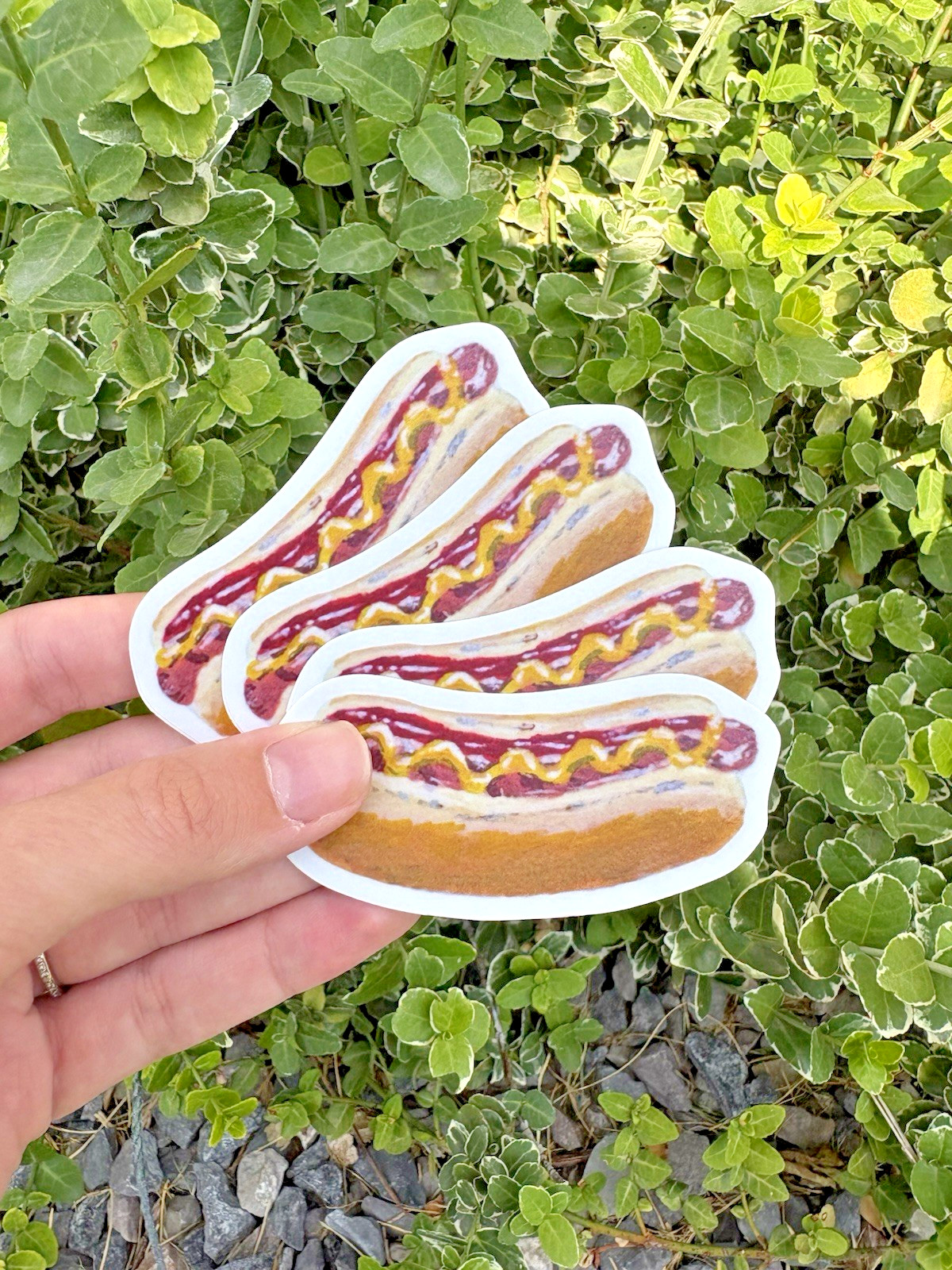 Original acrylic hot dog vinyl STICKER 3 in x 1.25 in by Peachykeetchstudios