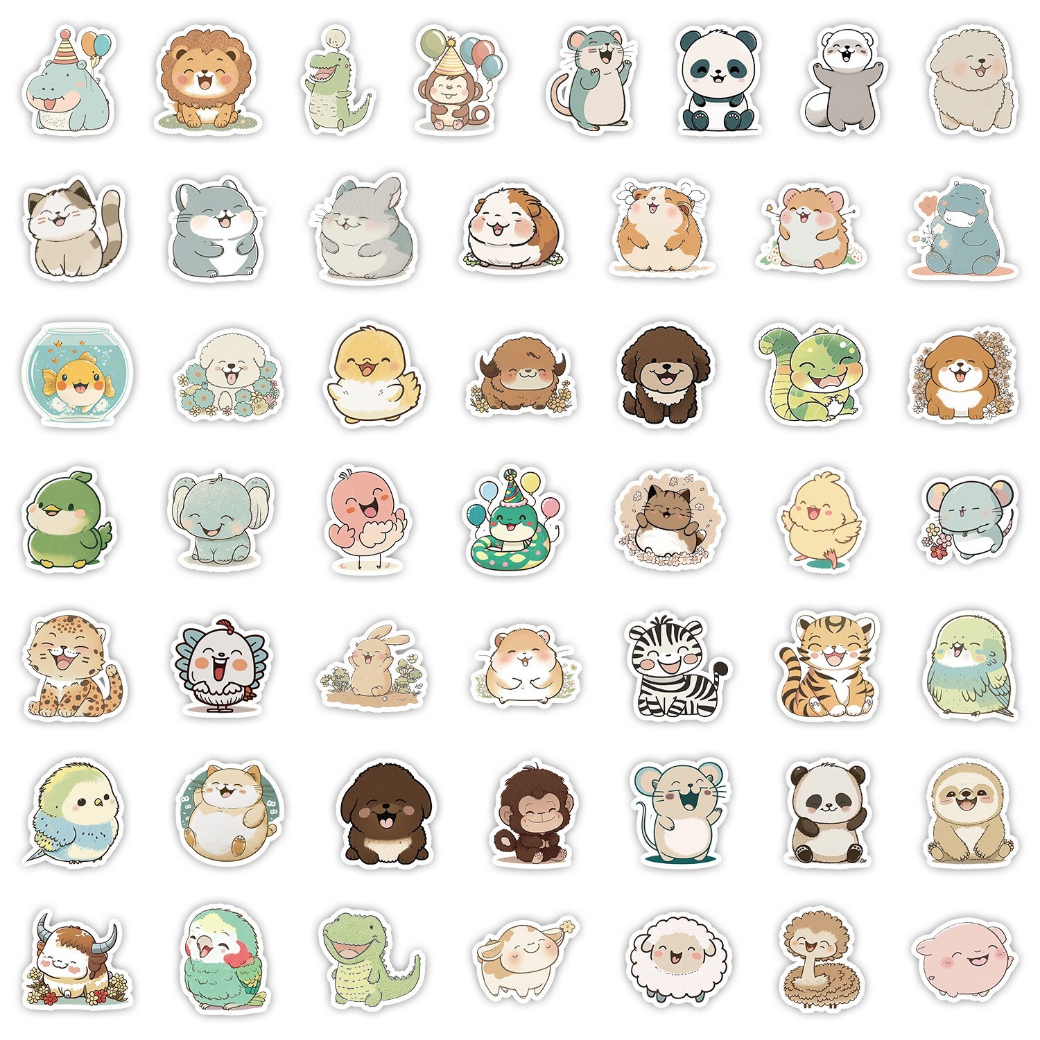 50 Pcs Stickers Cute Adorable Animals Laptop Luggage Fridge Phone Car Vinyl