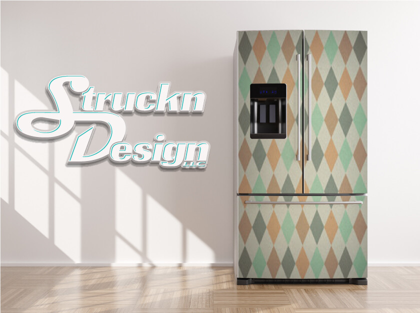 Diamond Pattern Pink Cyan White Cross Fridge Freezer Wrap Side Door Vinyl Decal