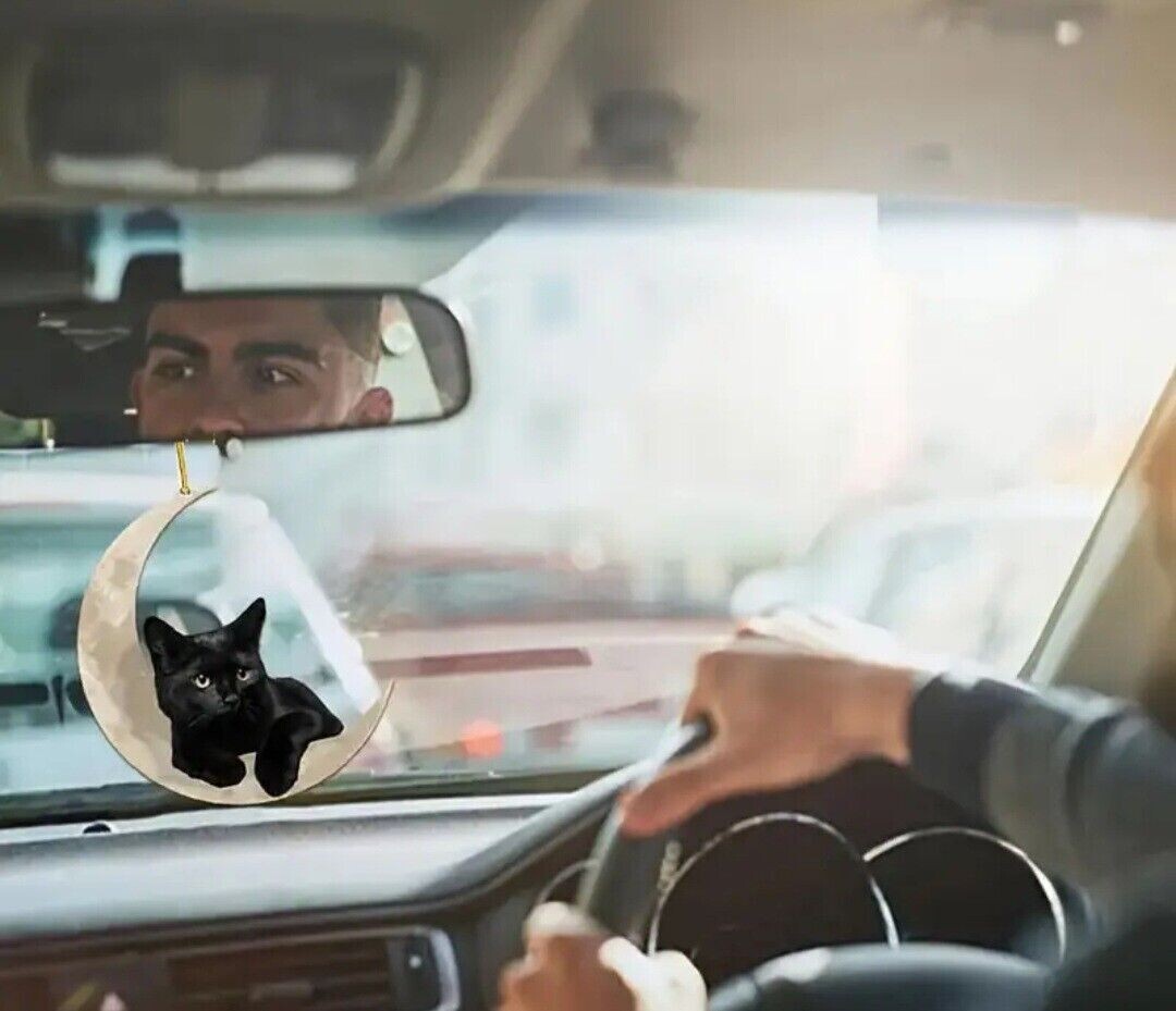 Car Black Cat Hanging Moon Ornament Decor Car Home Hanging Anywhere