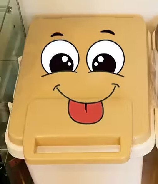 Funny Cartoon Face Toilet Trash Can Sticker Decal