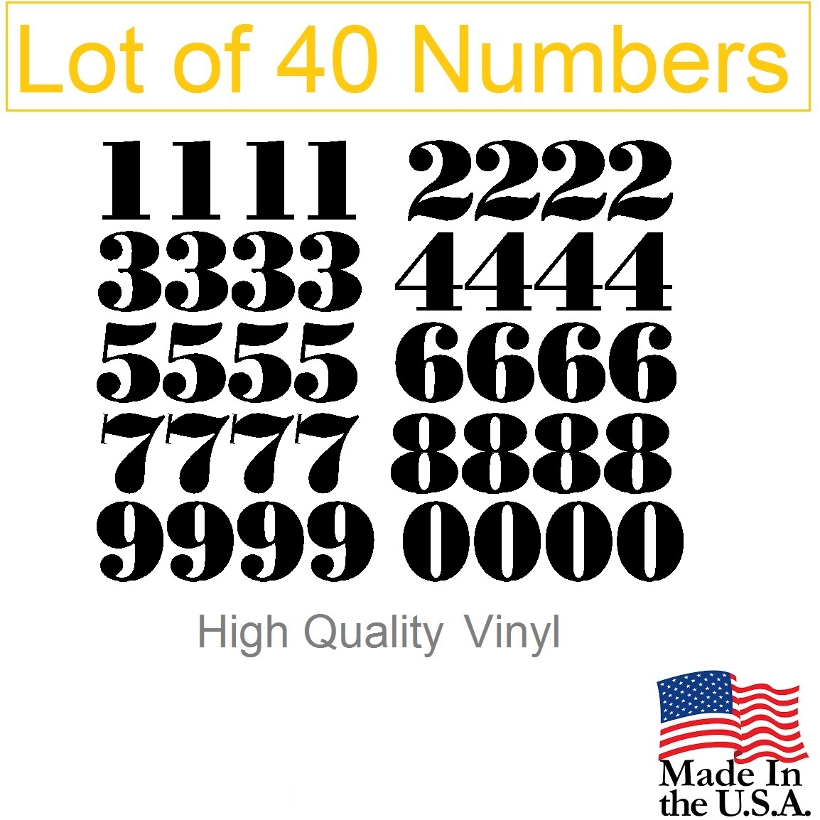 Lot of 40 White or Black Vinyl Mailbox, Tool Box,Locker Numbers Decal [Bodini]