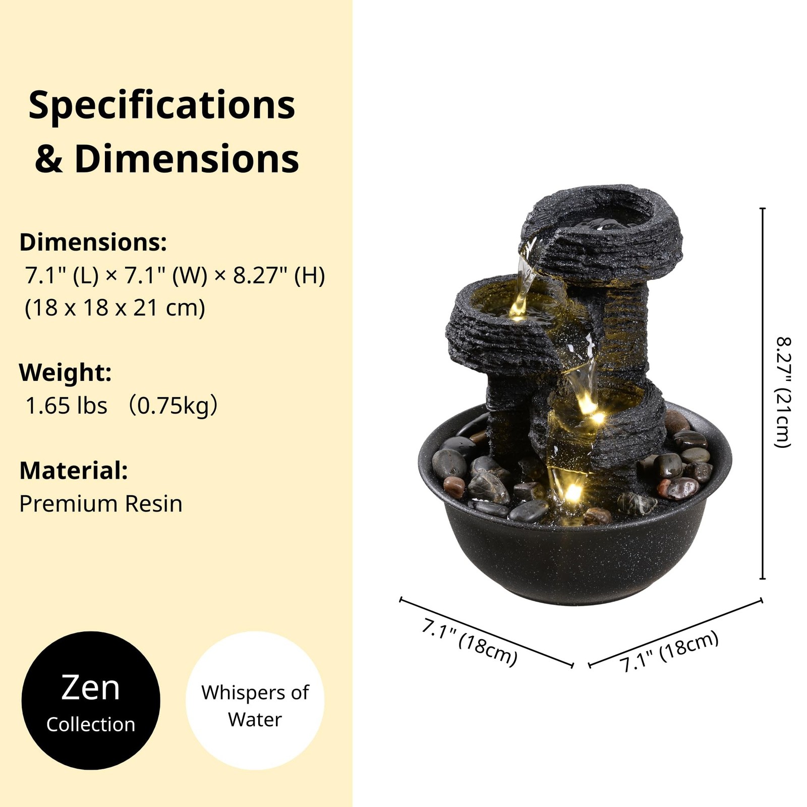 Rock Style Tabletop Fountain with LED Light – Indoor Waterfall Feature for