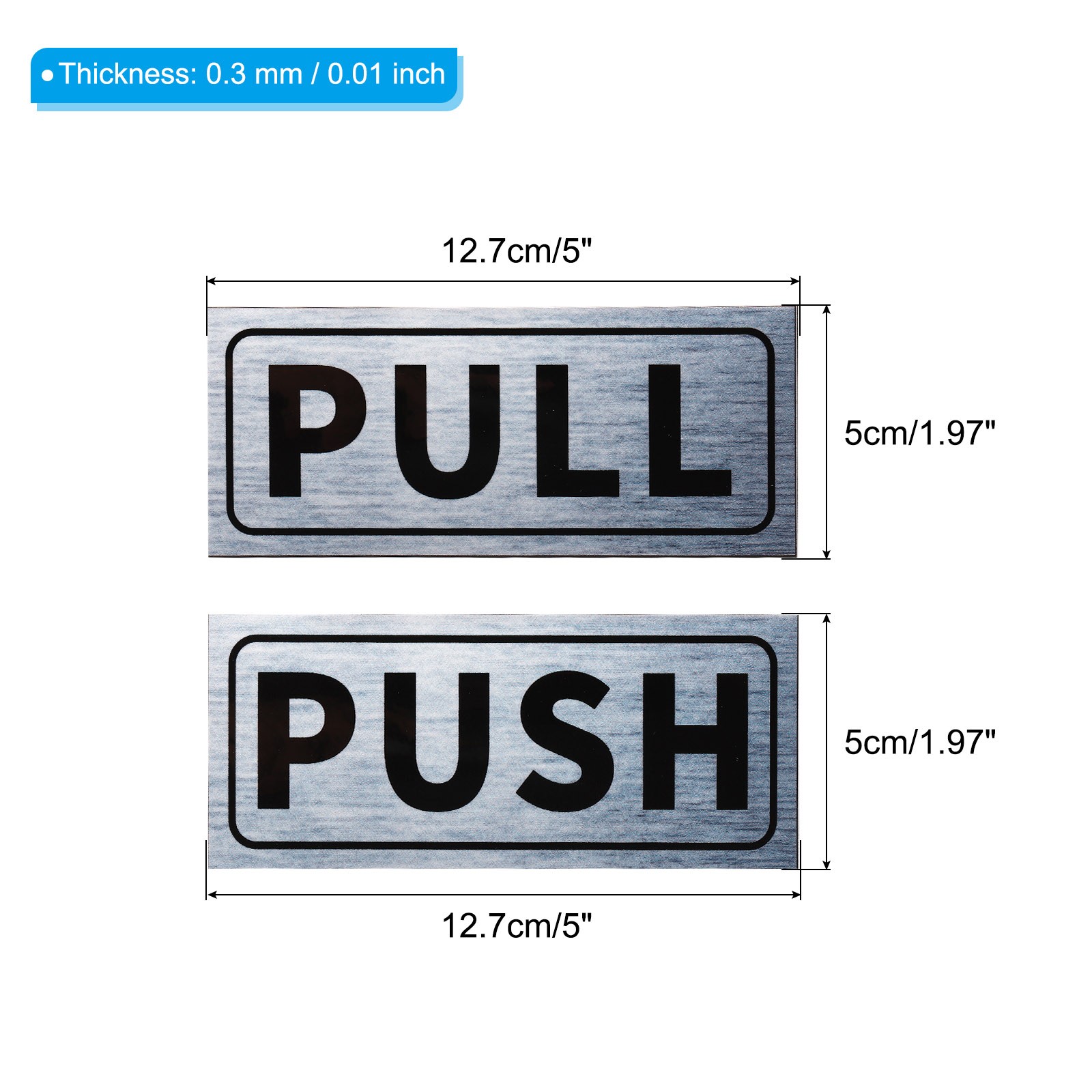1Set Push Pull Door Sign 2"x5" Adhesive Horizontal Pull Push Sticker Silver