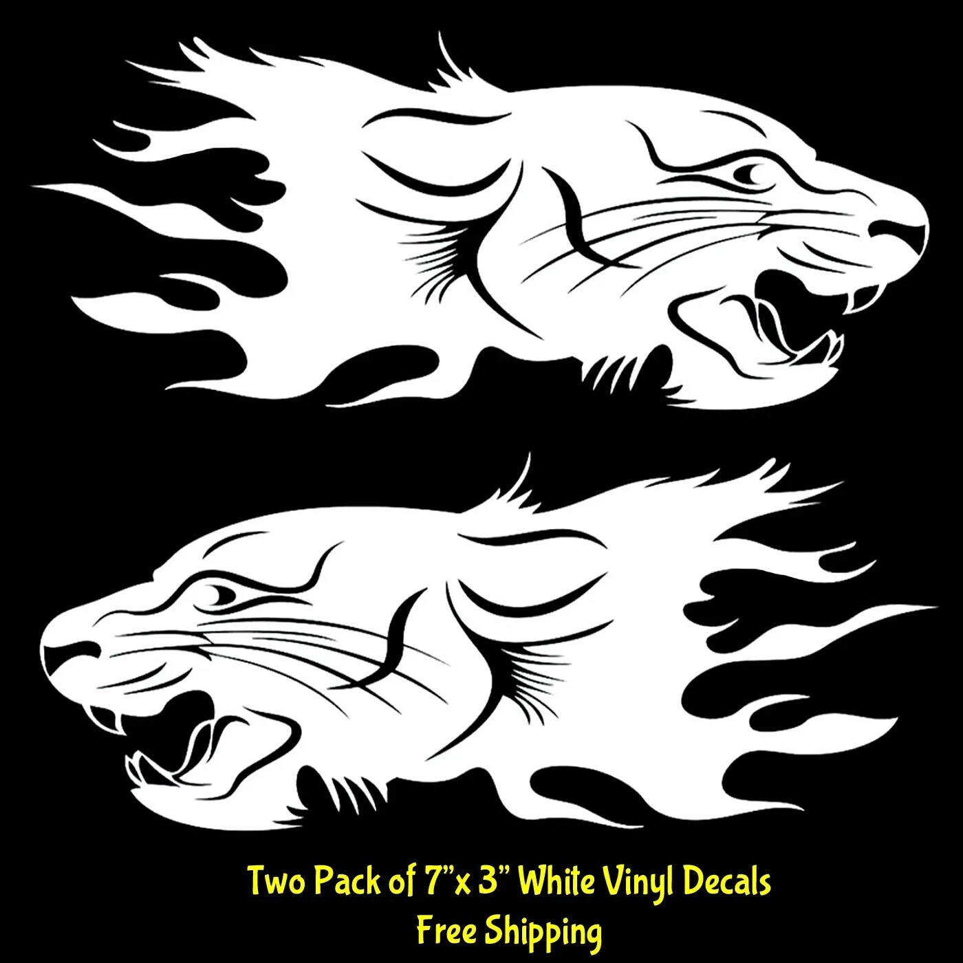 Tiger Panther Flames Two Pack 7" White Vinyl Decal Car Truck Door Motorcycle