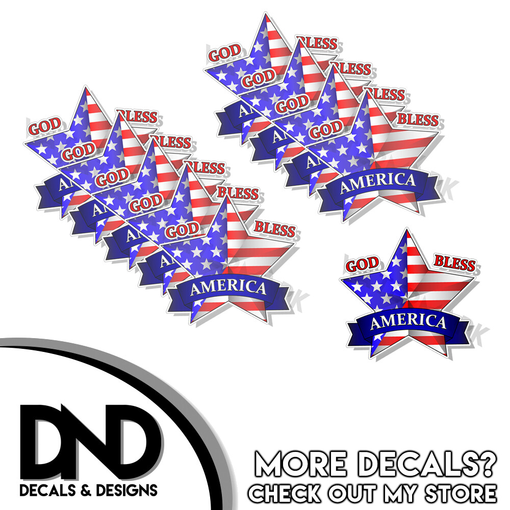 GOD BLESS AMERICA Decal Sticker Window Vinyl Bumper Patriotic Love 3" – 10 PACK
