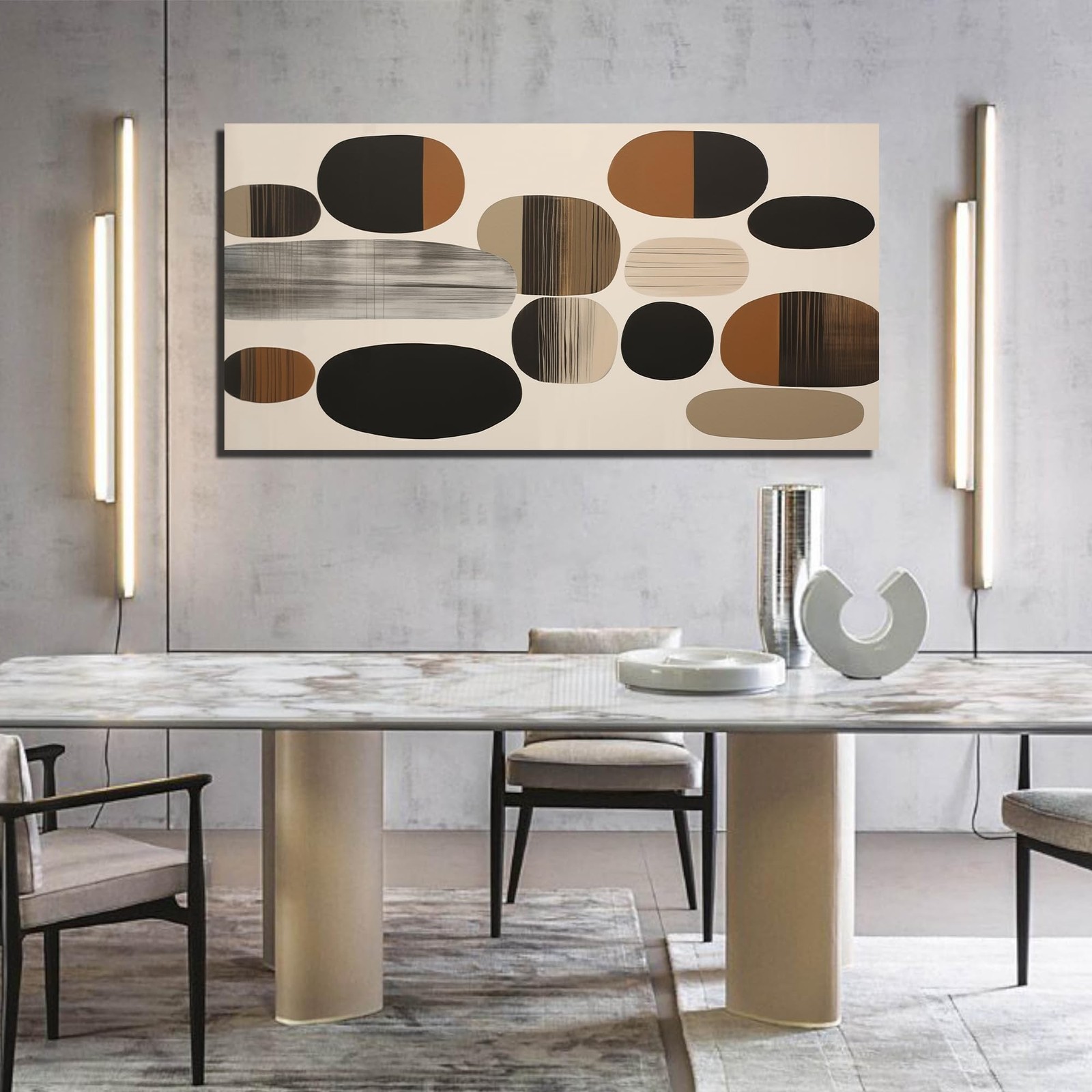 Prepeyssee Large Brown Abstract Wall Art for Living Room Geometry Black Boho …