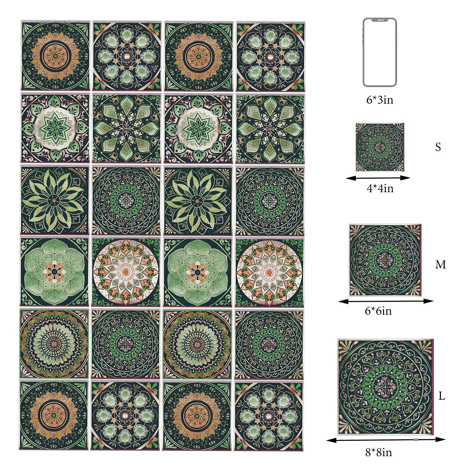 24Pcs Tile Stickers 5.9×5.9 Inch Mandala Style Tile Stickers, Peel and StickT…