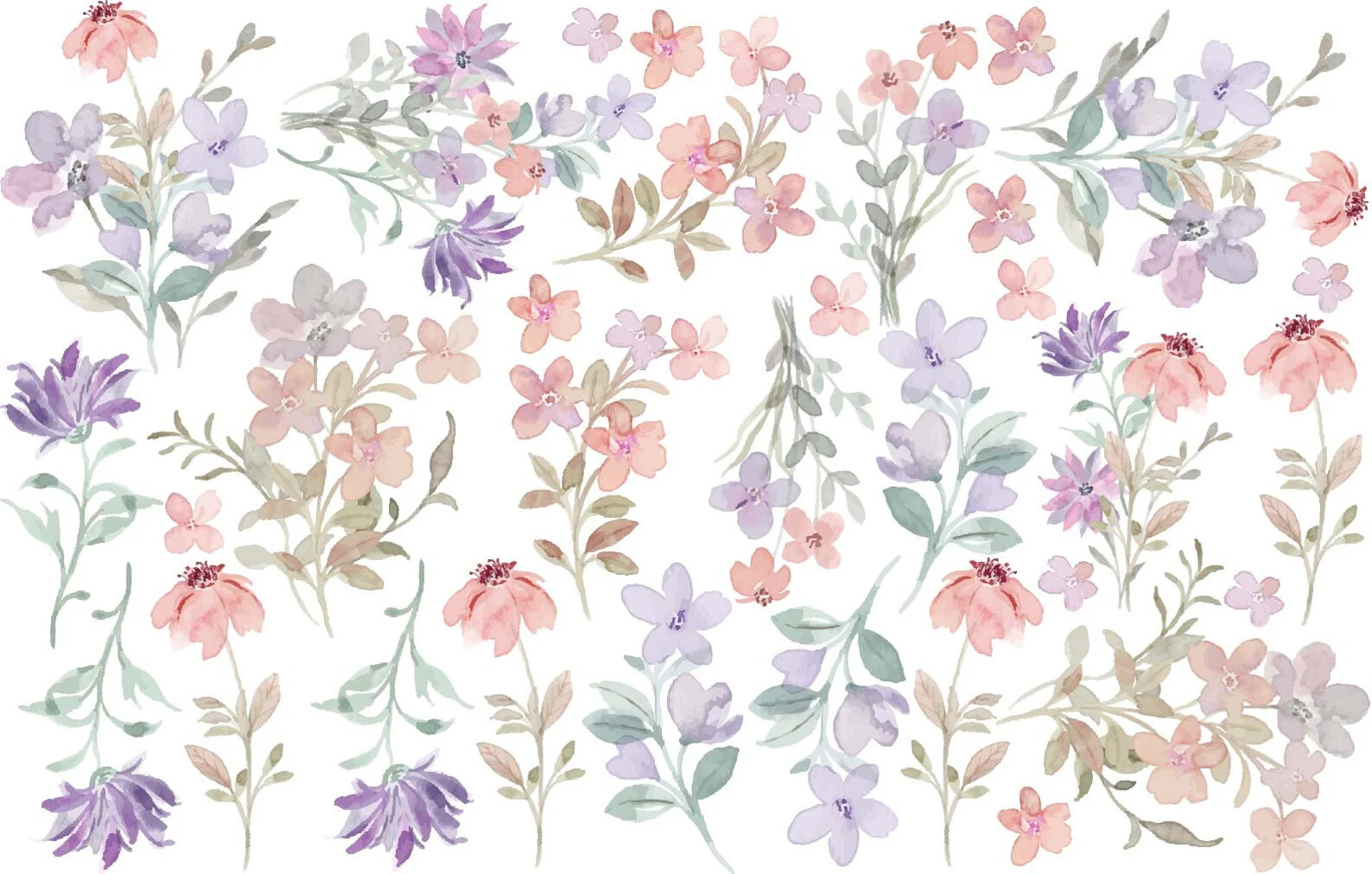 Watercolor Flower Pink Violet Greenery Wall Decals Sticker Boho Nursery LF475