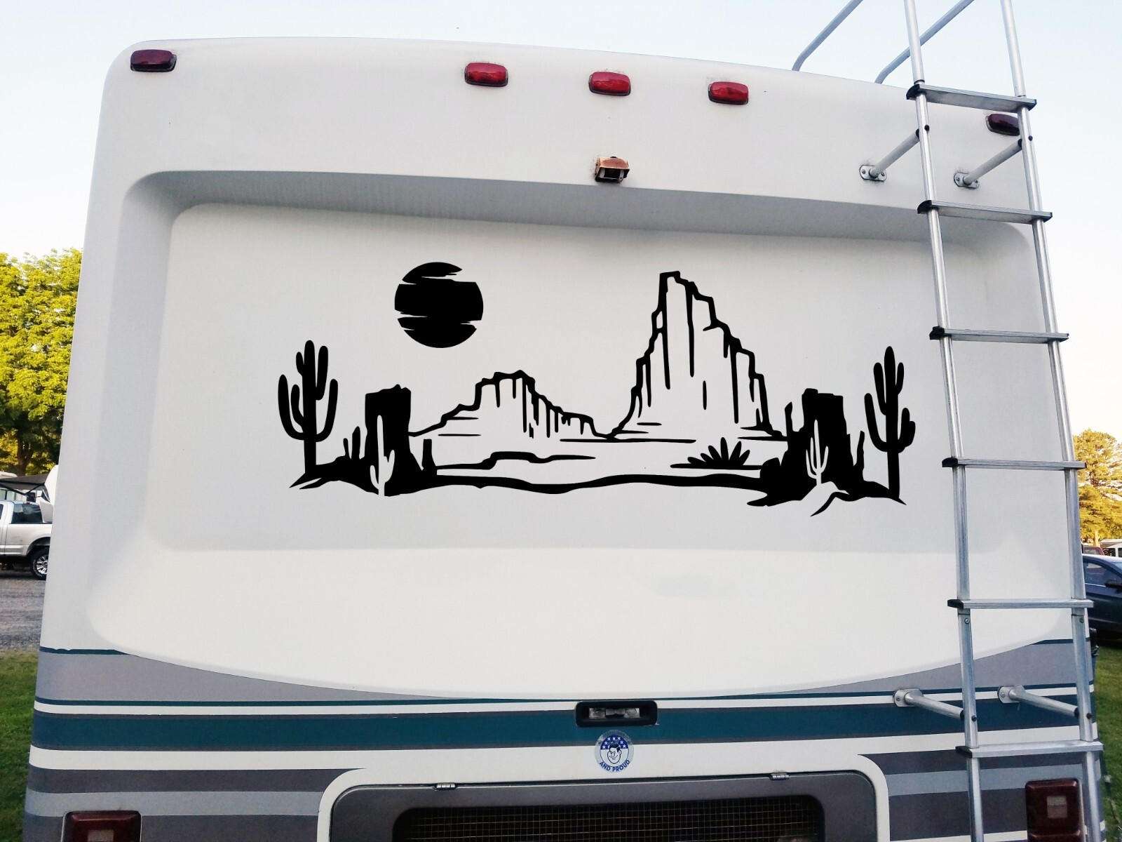 Desert Cactus Mountain Scene V11 Vinyl Decal – Sun RV Camper Graphics – Die Cut