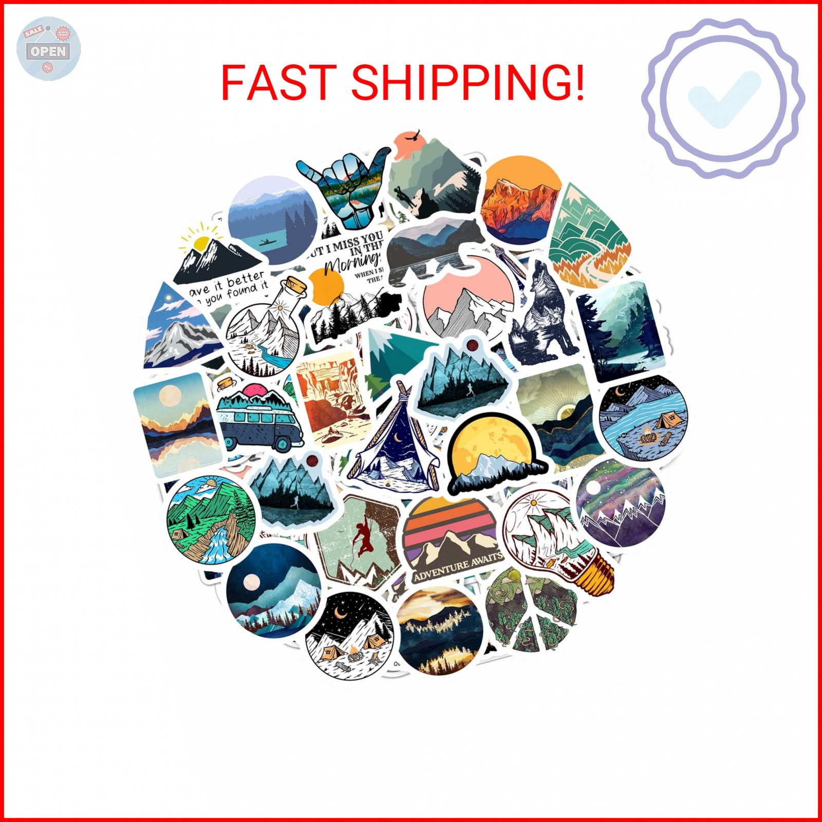 BulbaCraft 100 Pcs Mountain Stickers for Water Bottle, Outdoor Stickers, Camping