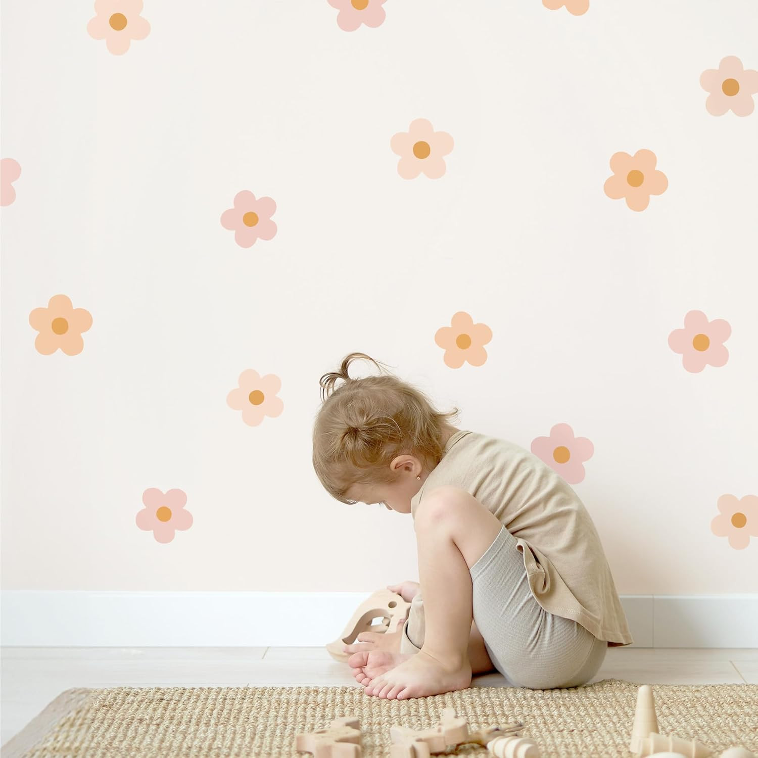 – Daisy Blush Pink Boho Flowers Decals – Easy-To-Apply & Removable Wall Stickers