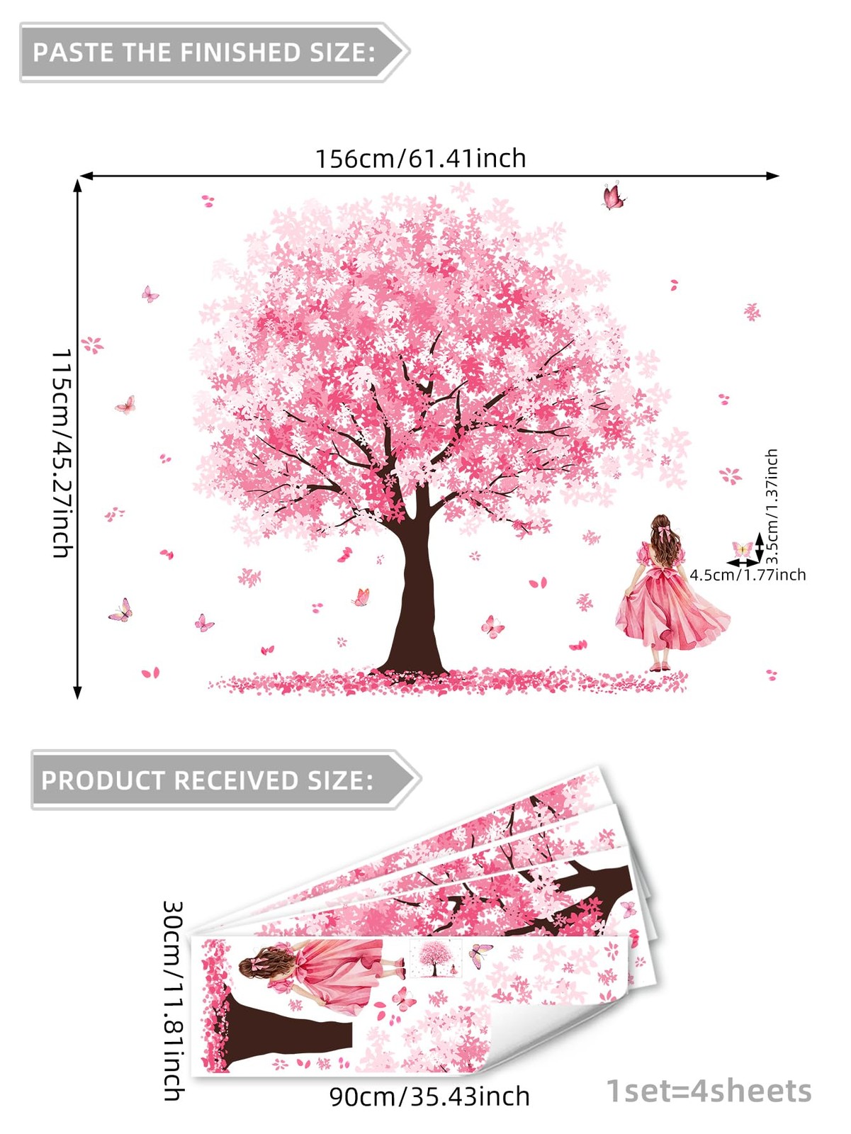 Wall Stickers Large Pink Cherry Blossom Tree Peel and Stick Removable Art Dec…