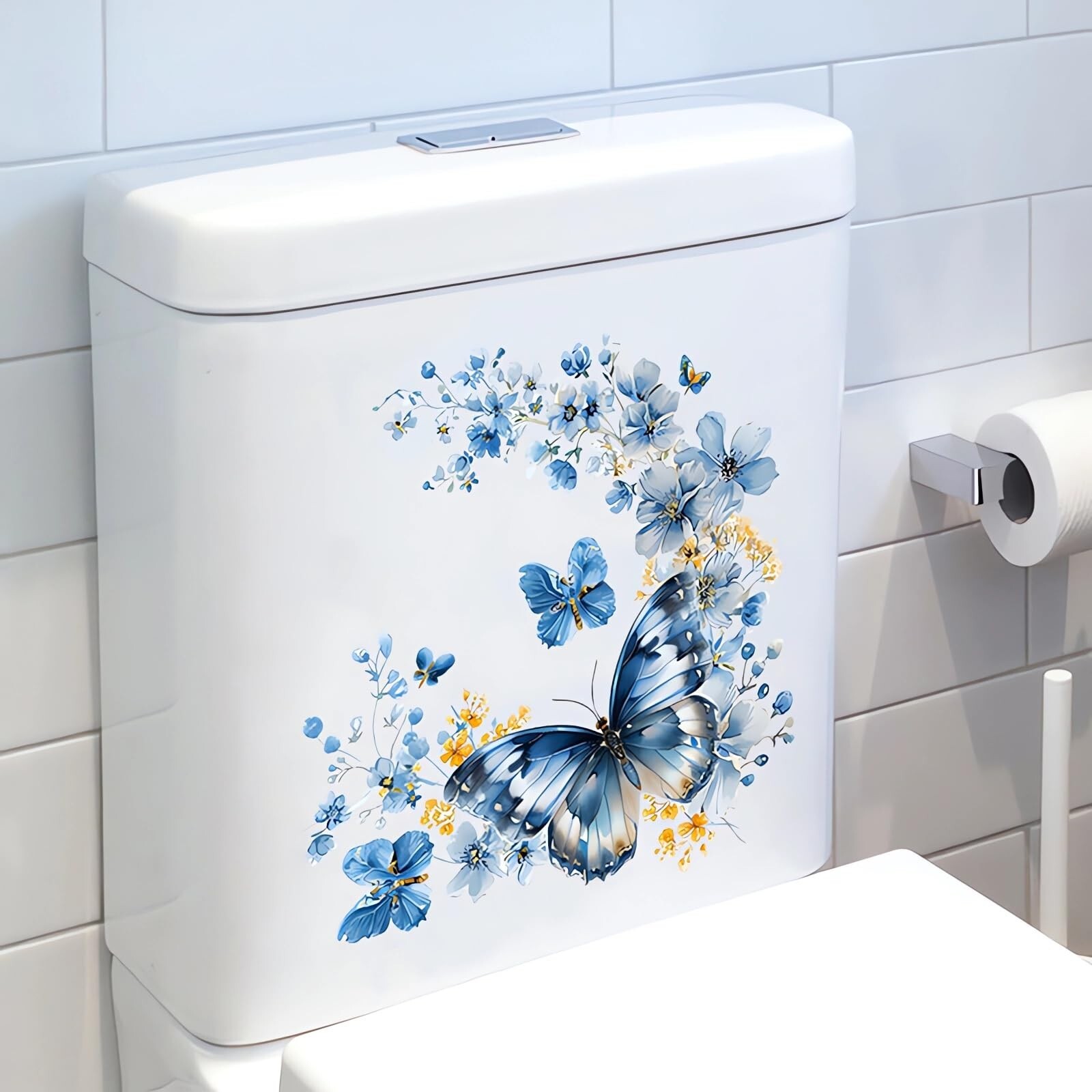 2 Sheets Blue Butterfly Flower Toilet Stickers, sacinora Butterflies Art Toil…