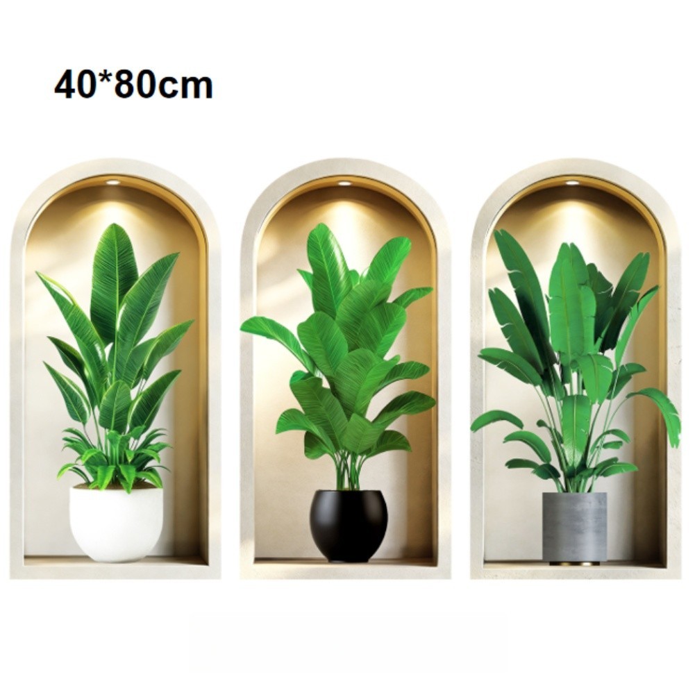 3PCS 3D Wall Stickers Plants Wall Stickers,Green Potted Plants Wall Stickers