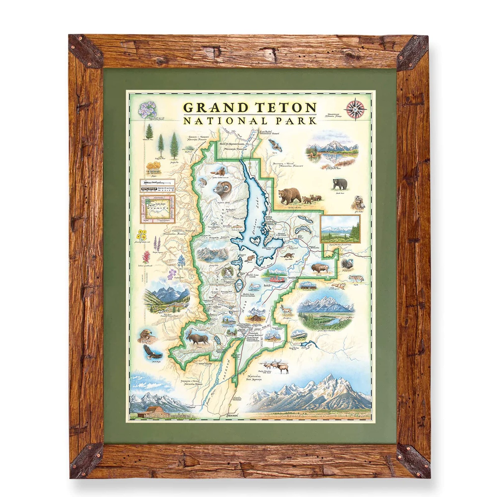 Grand Teton National Park Map Poster – 18×24 Vintage-Style Lithographic Pr