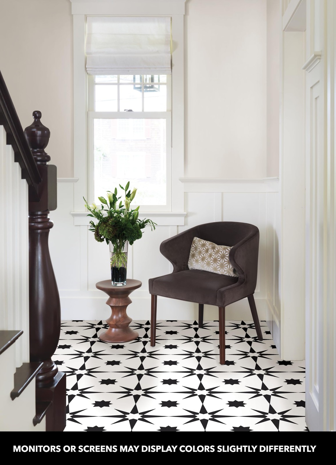 FloorPops FP2948 Altair Peel & Stick Floor Tiles, 12"L x 12"W x 0.06"T, Black