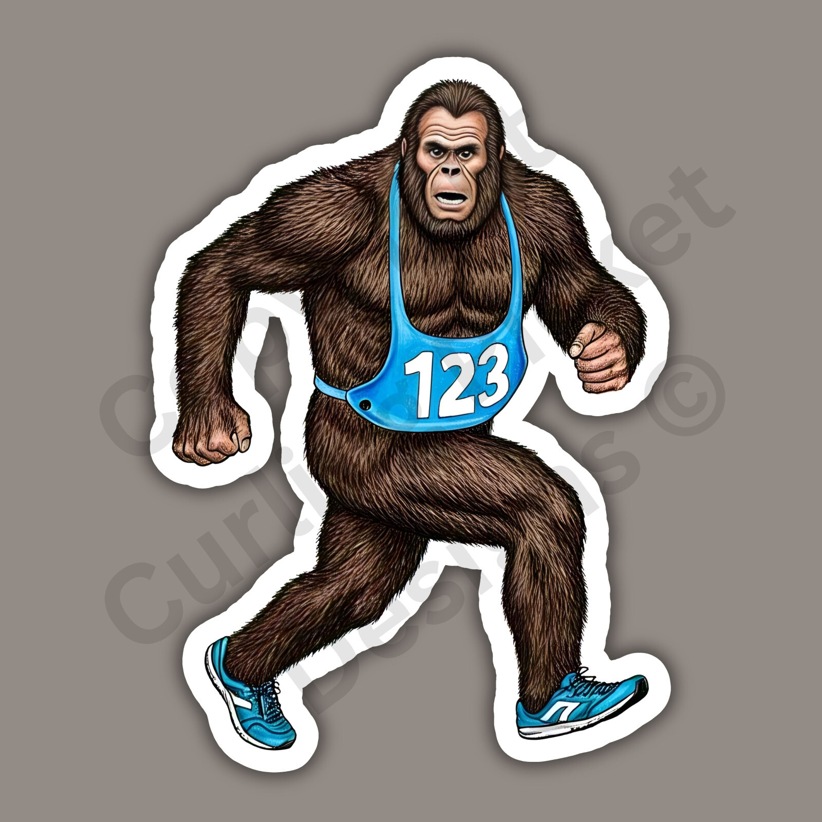 Bigfoot Running The Marathon Number 123 Sasquatch Cryptid Funny 3" Vinyl Sticker