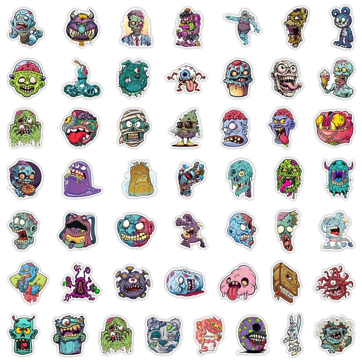 50pcs Waterproof Vinyl Stickers Zombie Monster Luggage Phone Laptop Water Bottle