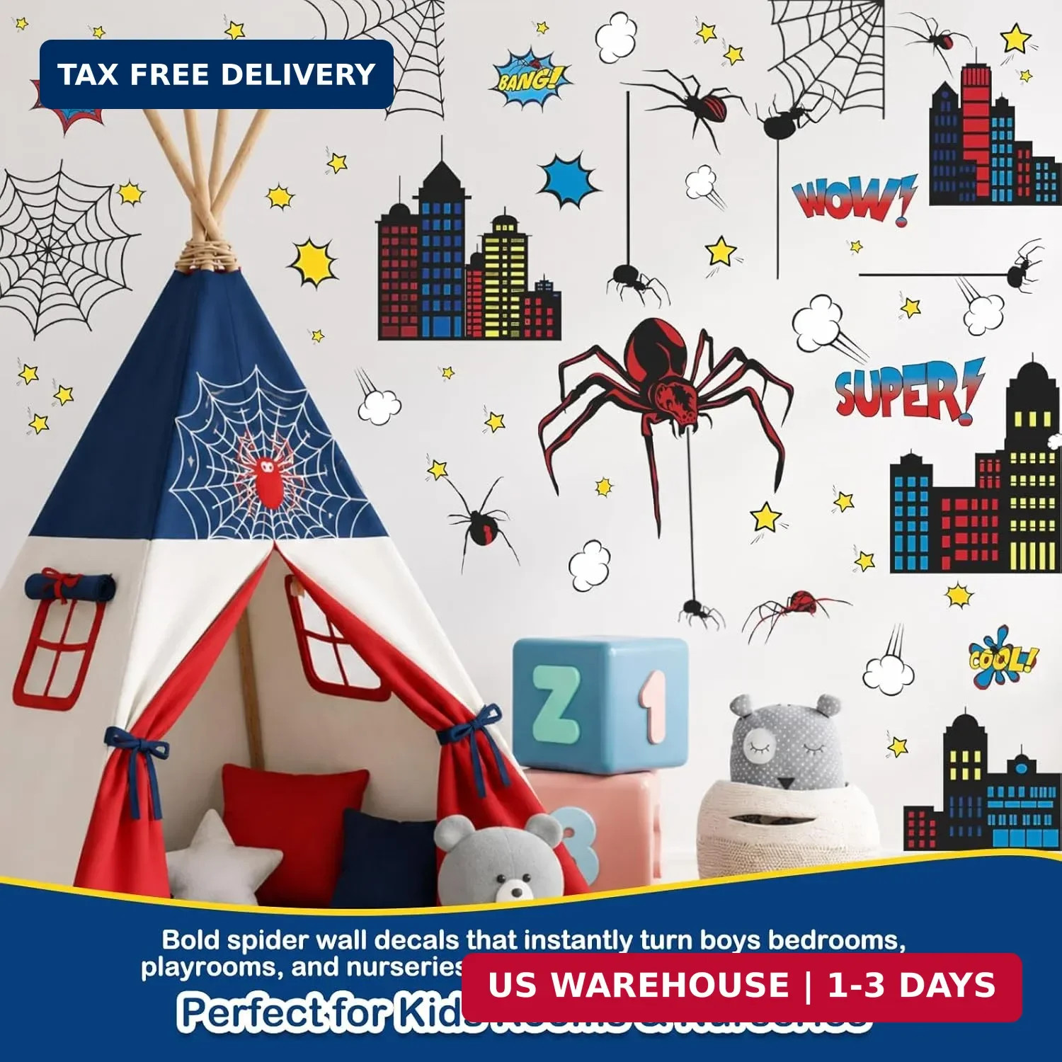 Superhero Wall Decor, Hero City Building Stars Stickers for Kids Boys, 70 Piece