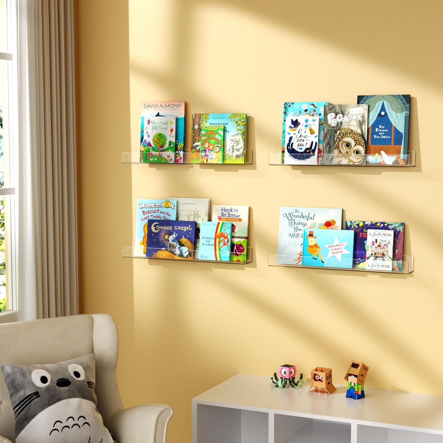 36-Inch Acrylic Floating Bookshelves for Kids, 2-Pack, Extra-Large Wall Shelves