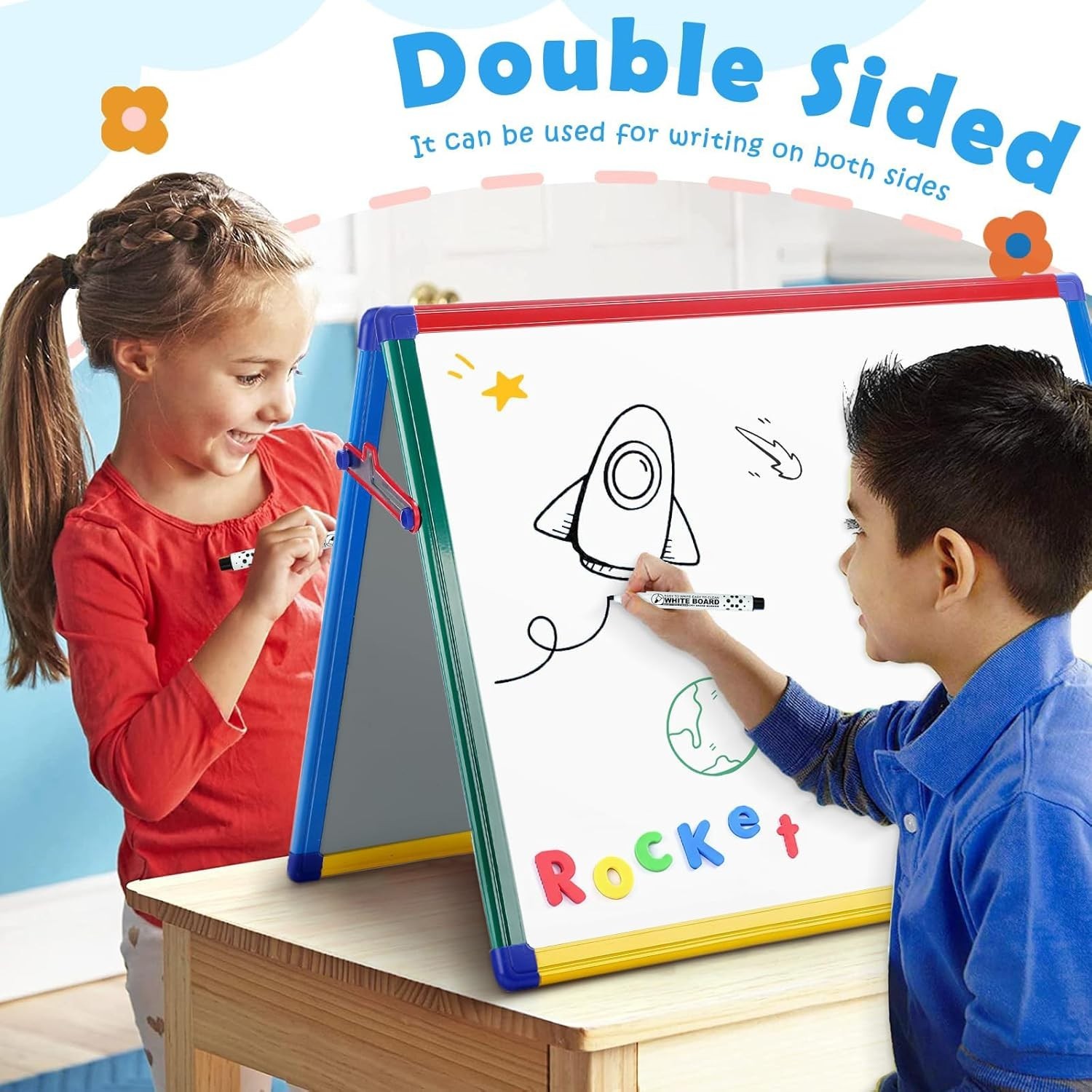 Magnetic Board for Kids – Tabletop White Board for Children- 24×18 Inch Double S