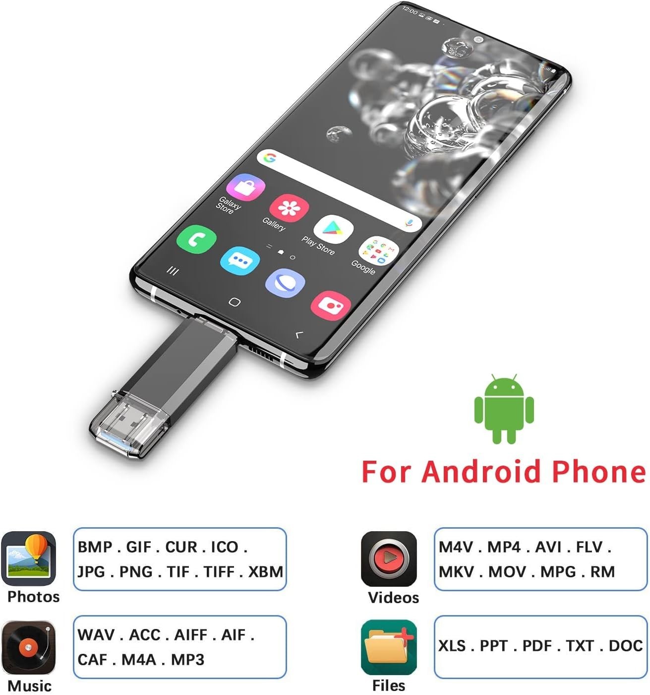 256GB USB C Flash Drive 2 in 1 OTG USB 3.0 + Tape C Memory Stick with Keychain D