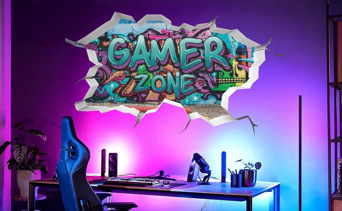 3D Game Wall Decals,Gaming Wall Stickers for Boys Room Gamer Zone Sticker Video