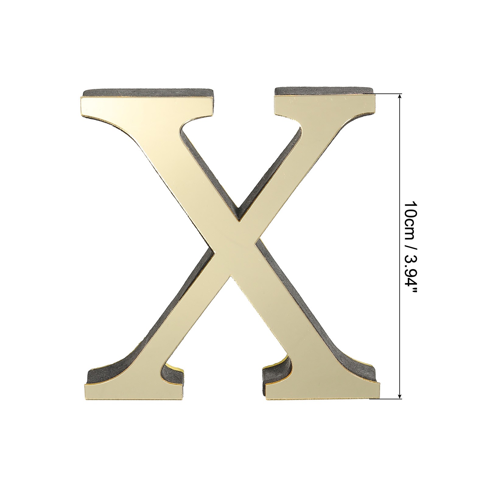 3D Acrylic Alphabet Mirror Wall Stickers Letter X Self-Adhesive Light Gold