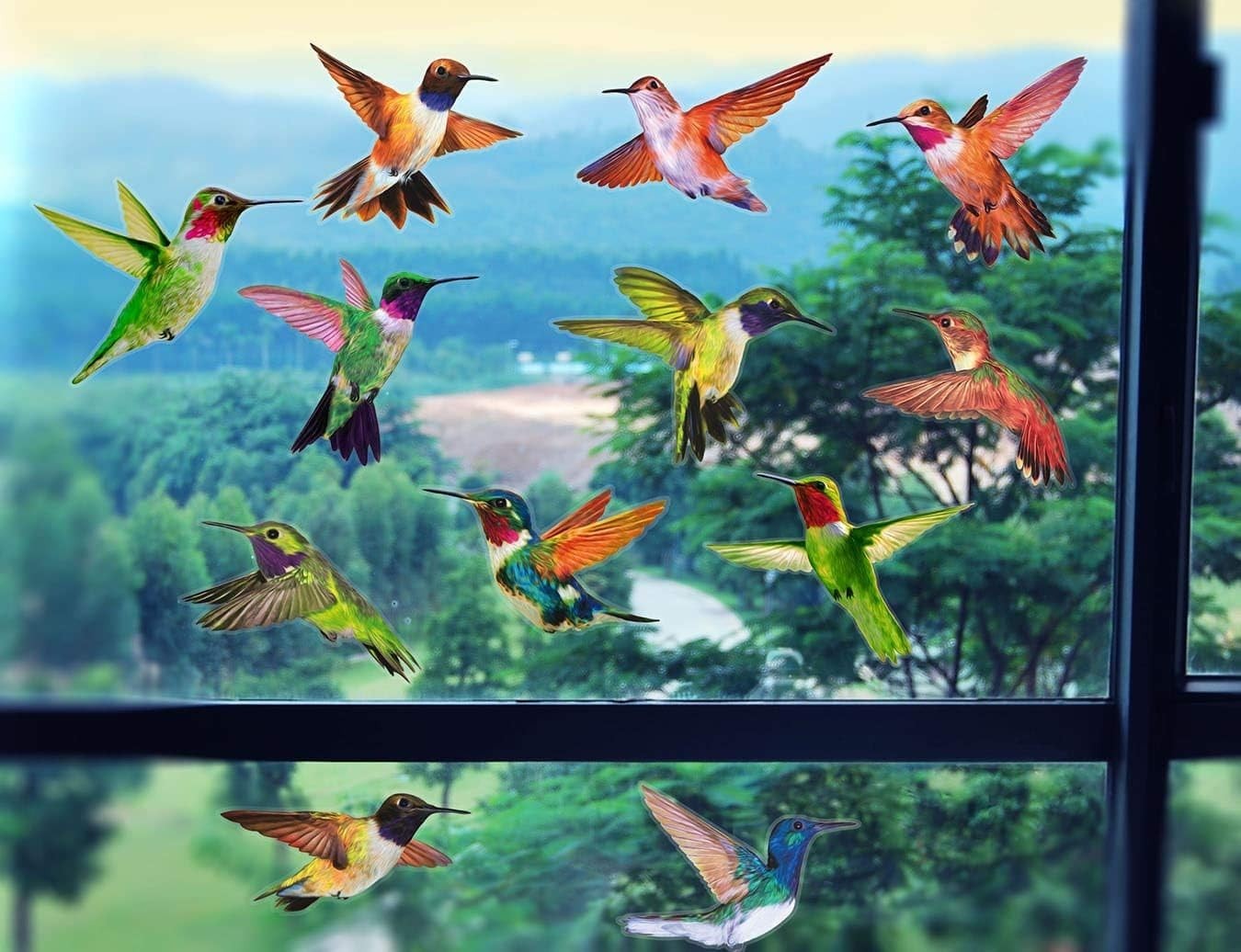 Gorgeous Hummingbird Window Clings – 12 Pack UV Resistant and Easy to Apply